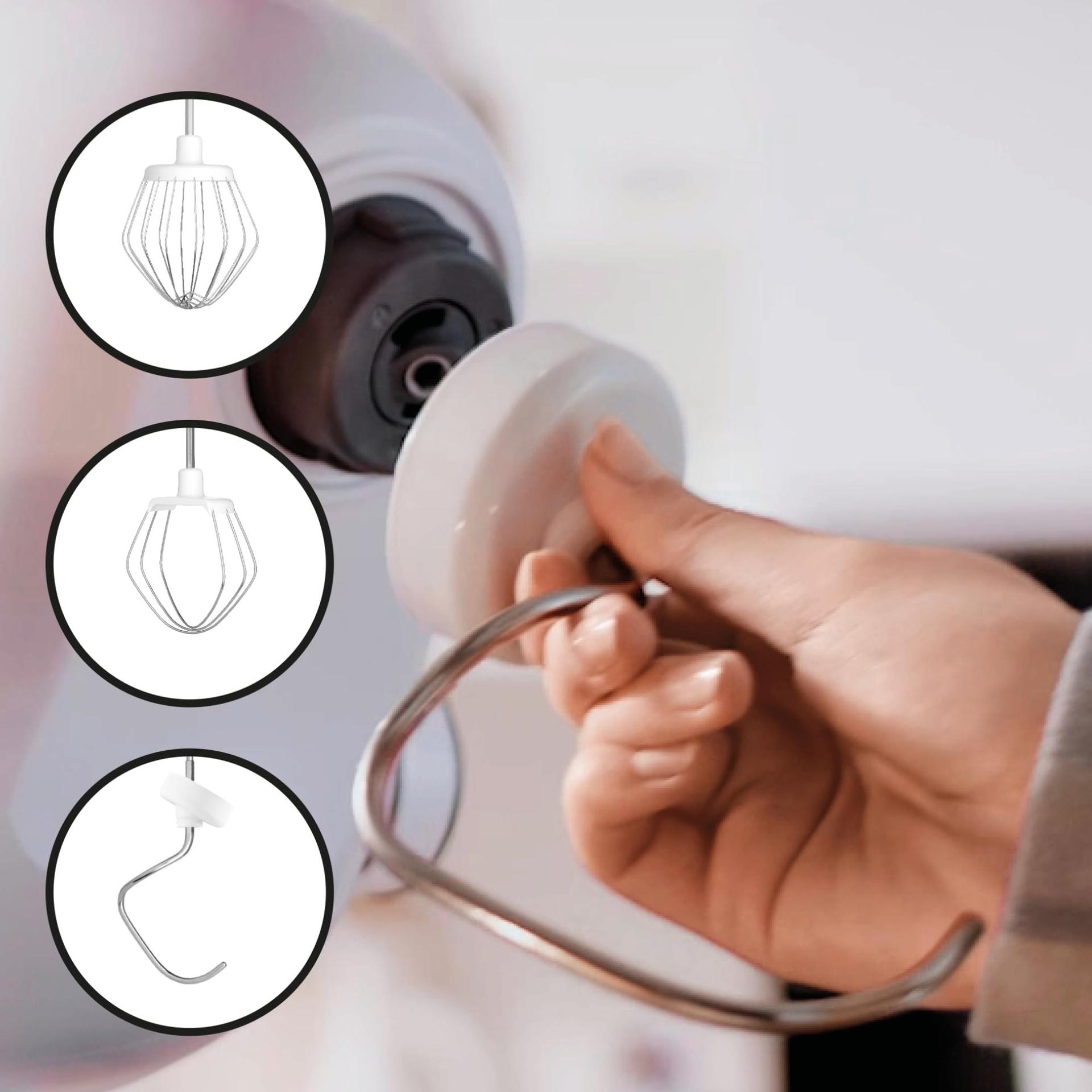 Bosch köögikombain Serie 2 MUMS2EW00, roostevabast terasest kauss 3,8 L, planetaarne segamissüsteem, taignakonks, vispel ja segamisvispel, 4 kiirust, laiendatav lisatarvikutega, 700W, valge – lisavaade