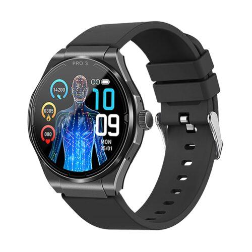 Knauermann PRO 3 (2024) Must – Tervisekell nutikell telefoni funktsiooniga – EKG + HRV ja SOS funktsioon – AMOLED ekraan – BT Bluetooth – Uneapnoe – Must silikoonrihm