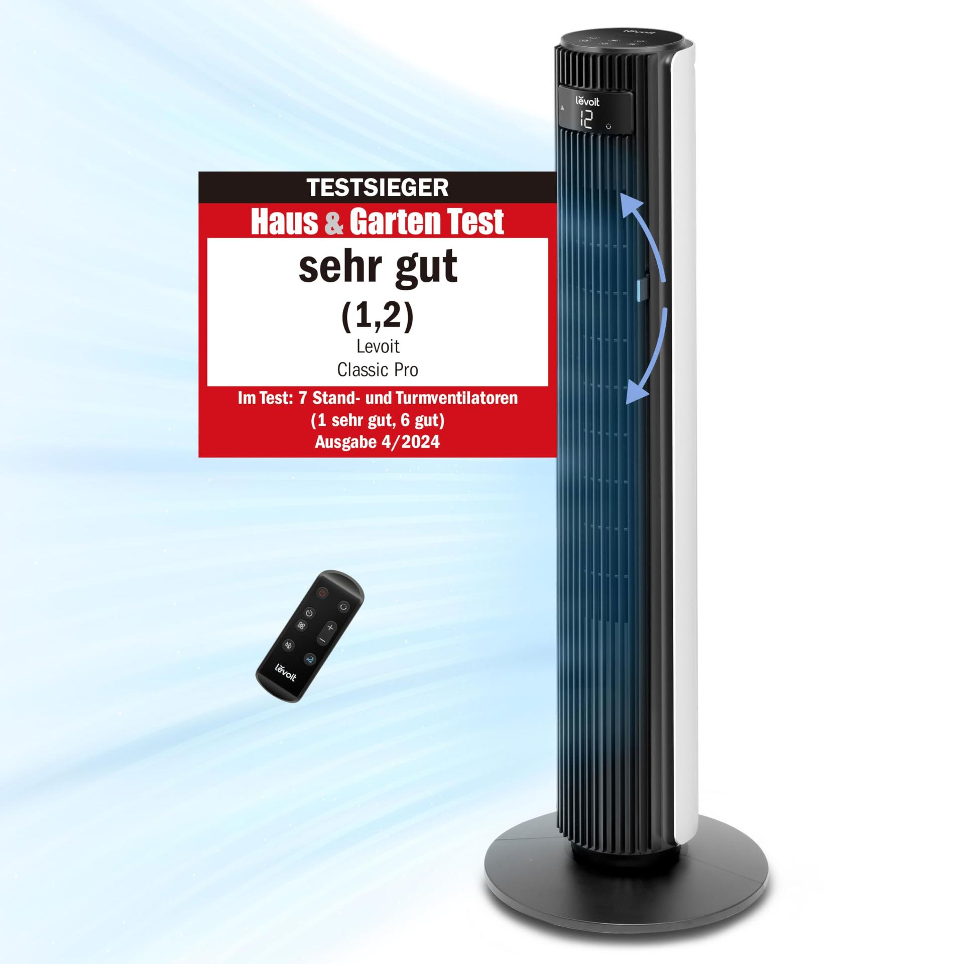 Levoit 7,9m/s tornventilaator, väga vaikne 25dB ventilaator magamistuppa, 23W DC-mootoriga tornventilaator kaugjuhtimispuldiga, 12 kiirust, 4 režiimi, 12-tunnine taimer, valge
