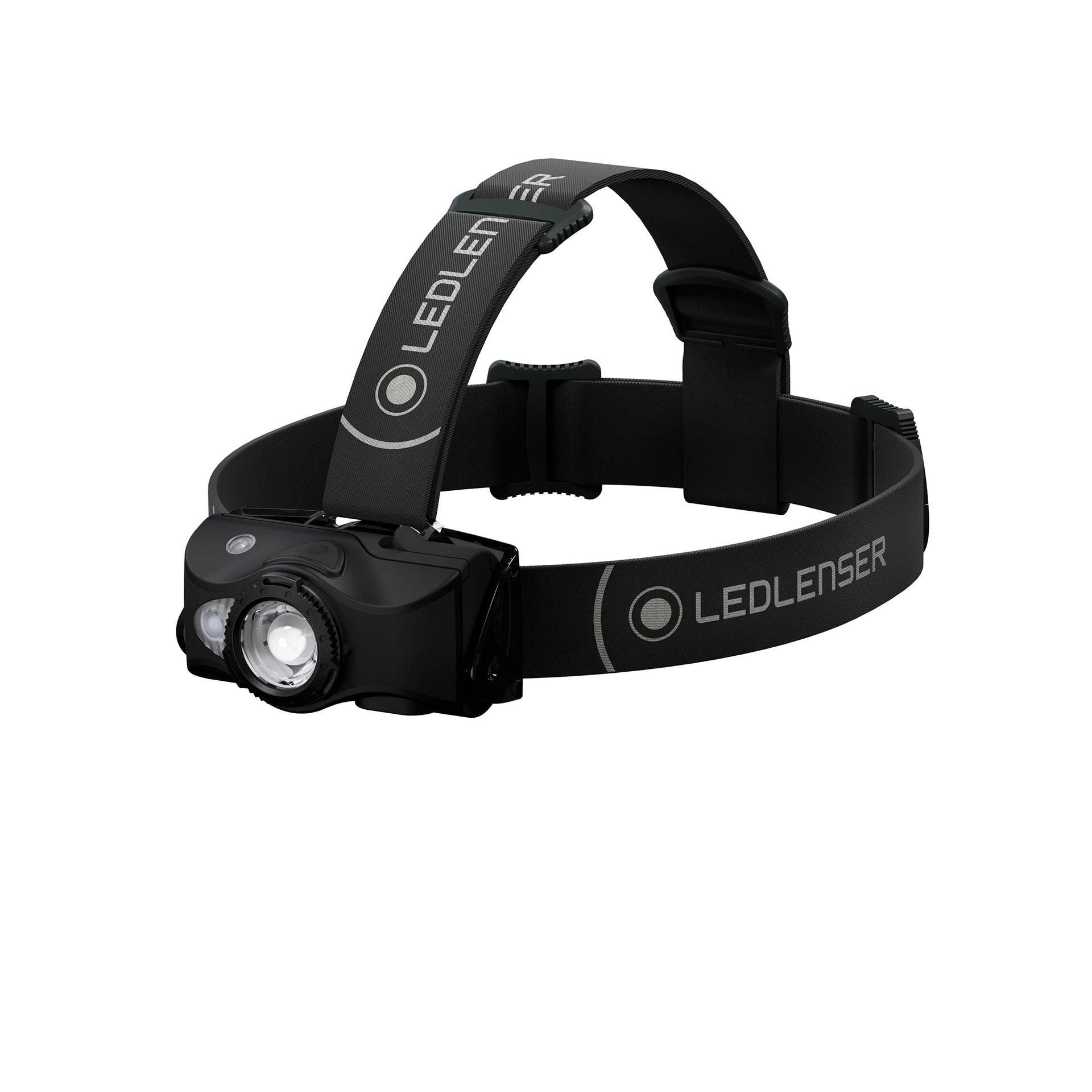 Ledlenser MH8 välitingimustes kasutatav pealamp, must, laetav akuga, 600 luumenit, fokusseeritav, kuni 60 h valgusaeg, punane/roheline/sinine valgus, 2xAA patareidega kasutatav, transpordilukk, jahindus, kalapüük