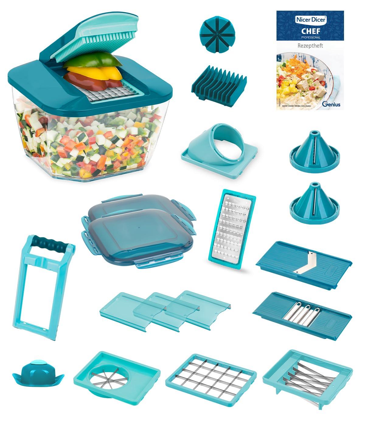 Nicer Dicer Chef Professional Köögiviljalõikur 23-osaline – manuaalne viilutaja 5,2L mahutiga, säilituskaanega, spiraalsed lõiketerad, tomatilõikur, julienne viilutaja ja salatilõikur koos retseptiraamatuga