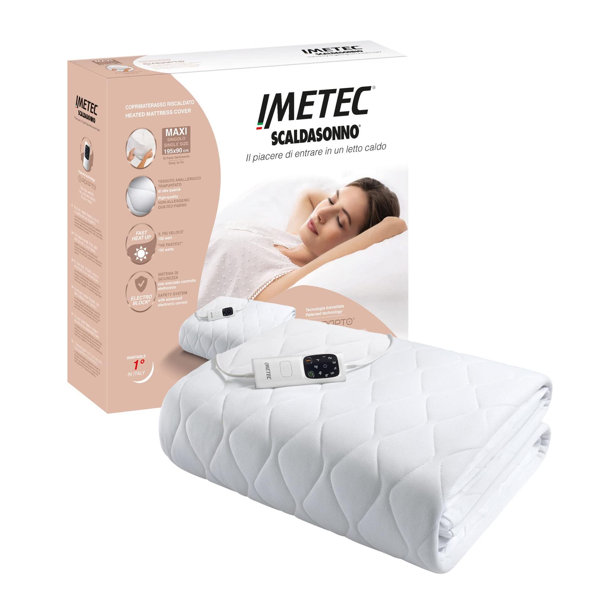 Imetec Scaldasonno Adapto Maxi Elektriline Soojendav Madratsikate, 195×90 cm, Reguleeritav Temperatuur, Kiire Kuumenemine, Hüpoallergeenne Kangas