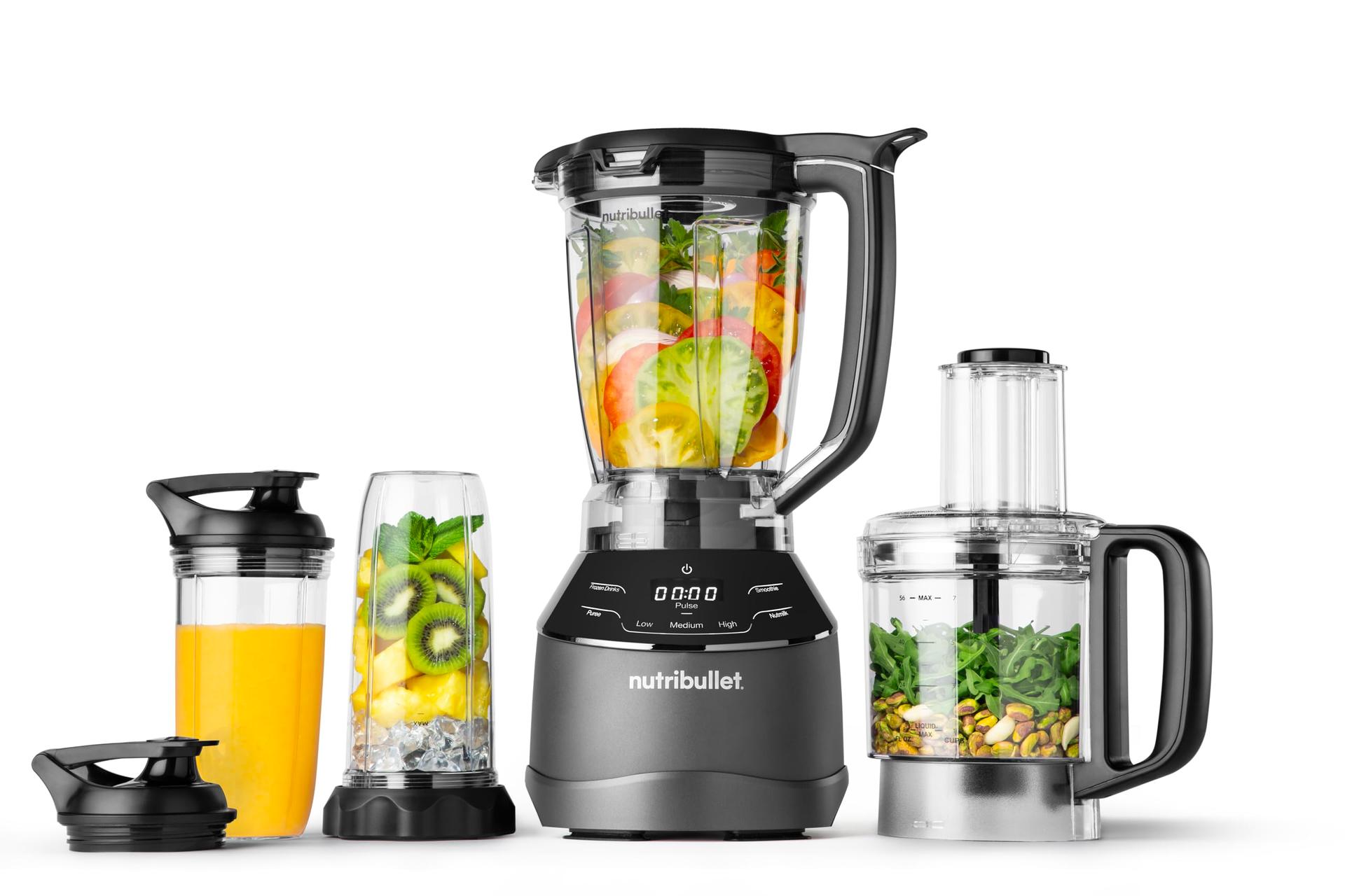 nutribullet täissuuruses blenderi komplekt, elektriline mikser, multifunktsionaalne hakkija, professionaalne, 1200W võimsus, 1,89L kann, 946ml ja 710ml klaasid, must, NBF500MB