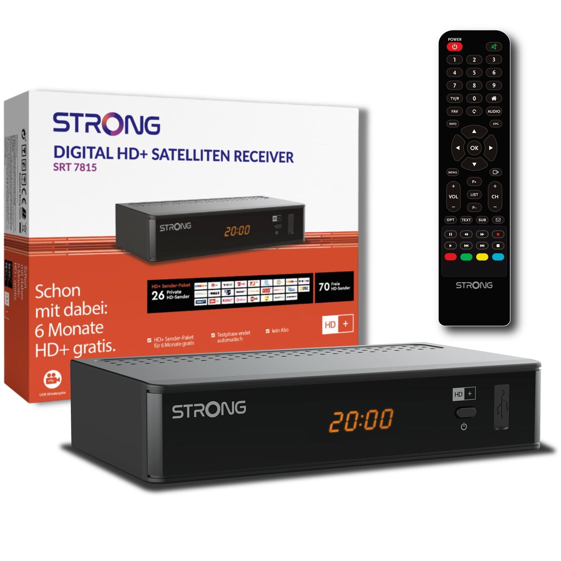 STRONG SRT7815 Digitaalne HD Satelliidivastuvõtja, HD-SAT vastuvõtt, DVB-T2 HD, sisaldab HD+ kaarti Saksamaa jaoks