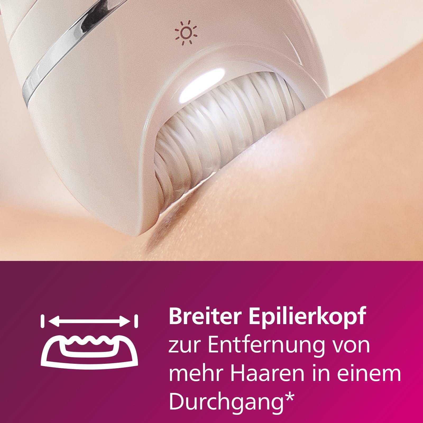 Philips Epilaator Series 8000, juhtmevaba märg- ja kuivkasutusega epilaator jalgadele ja kehale, karvaeemaldusseade, 6 lisatarvikuga, mudel BRE715/00 – pakend ja tarvikud