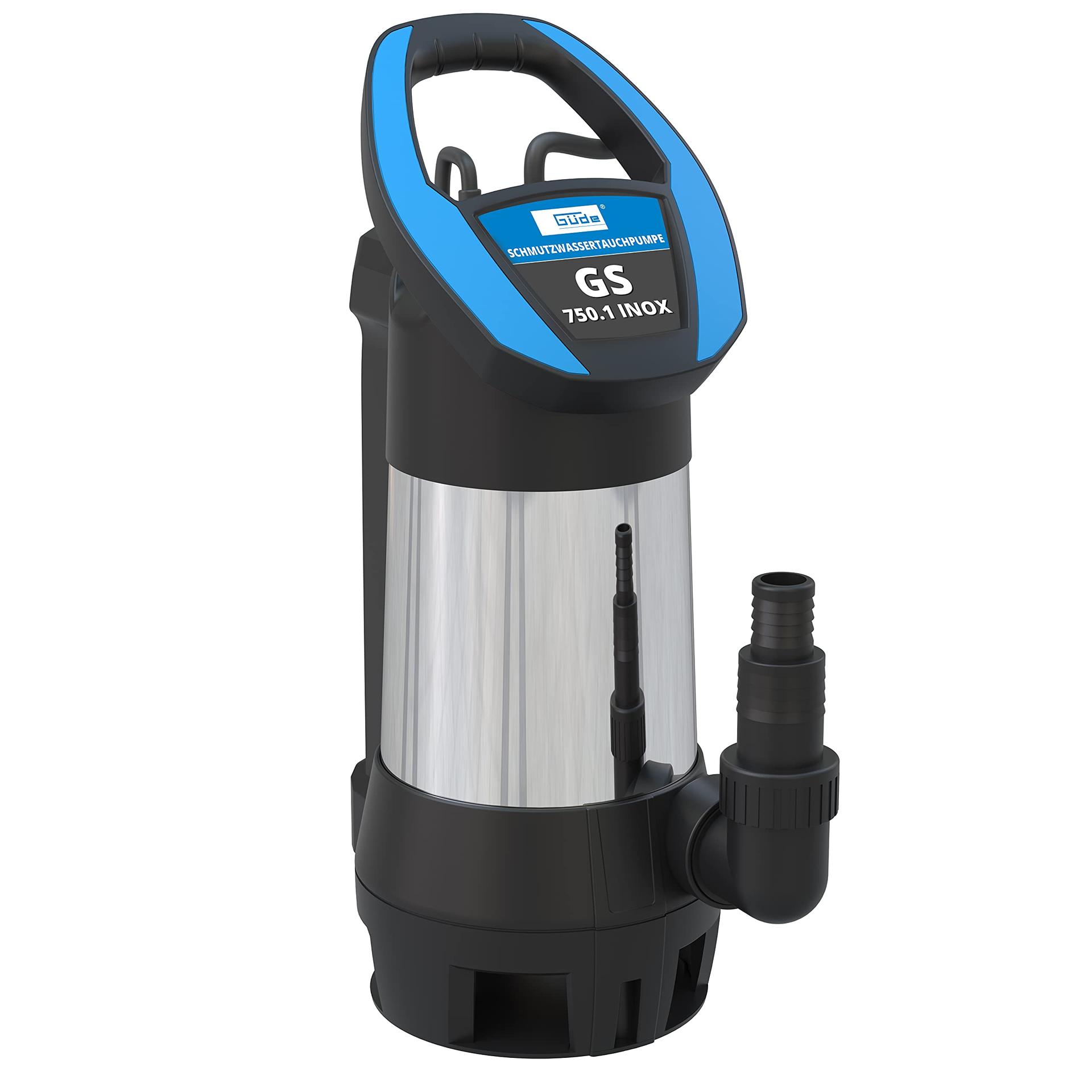 Güde 94679 musta vee sukelpump GS 750.1 INOX (4-astmeline sensorlüliti, roostevabast terasest korpus, vooluhulk 15 000 l/h), must, roostevaba teras, sinine