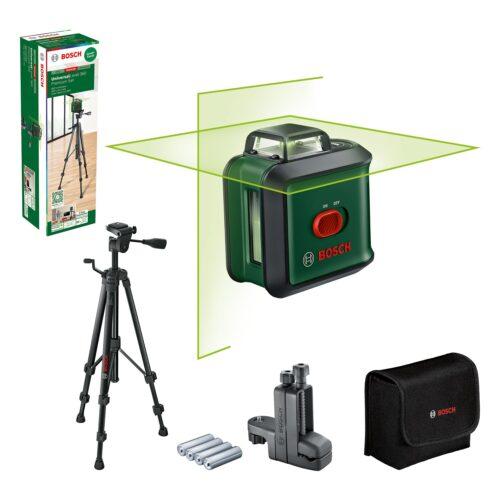 Bosch ristjoonlaser UniversalLevel 360 koos universaalklambri MM 3 ja premium-statiiviga TT 150 (vertikaalsed + horisontaalsed laserjooned
