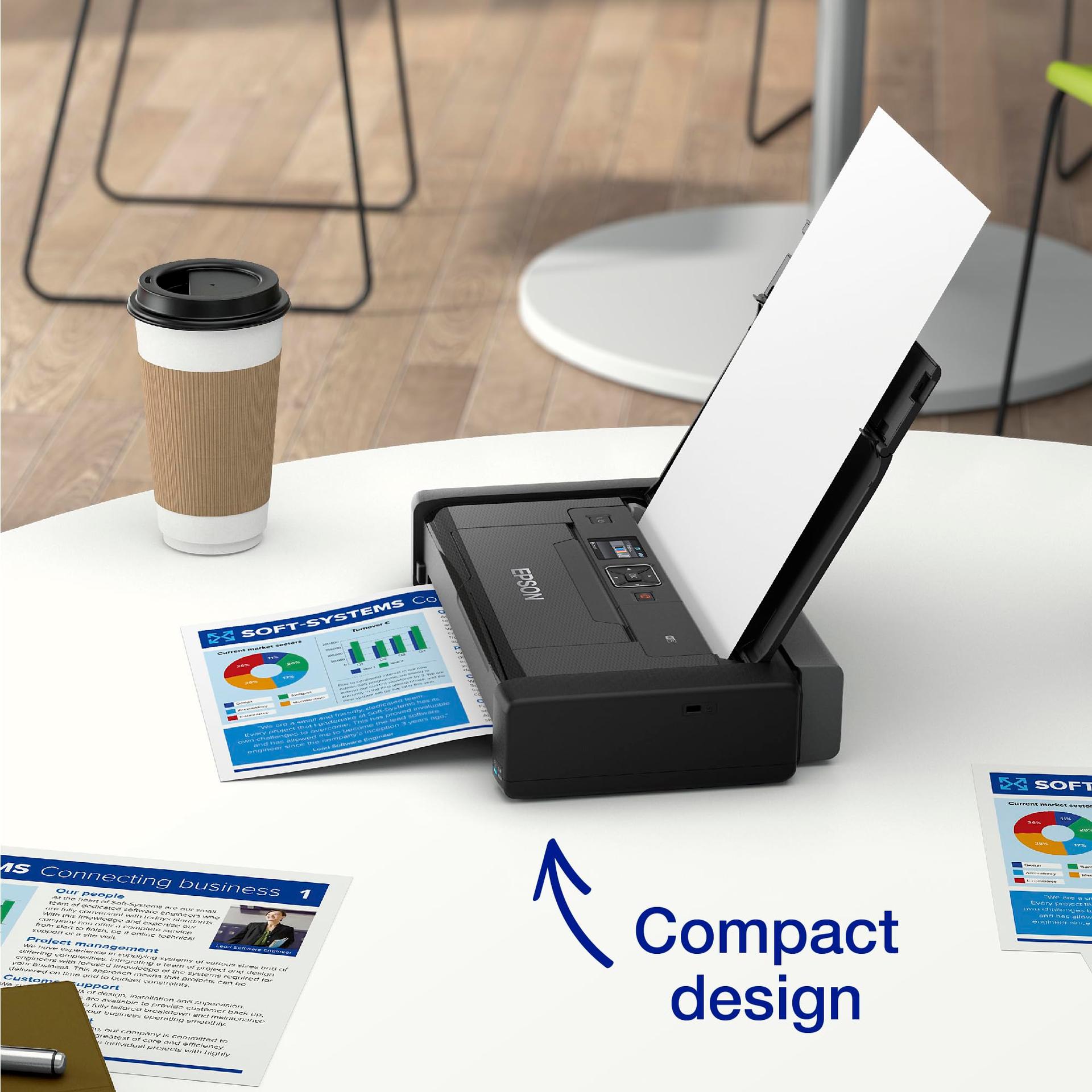 Epson WorkForce WF-110W kaasaskantav tindiprinter (A4, WiFi Direct, mobiilne printimine, USB, sisseehitatud aku, vaid 1,6 kg) must – kasutusnäide