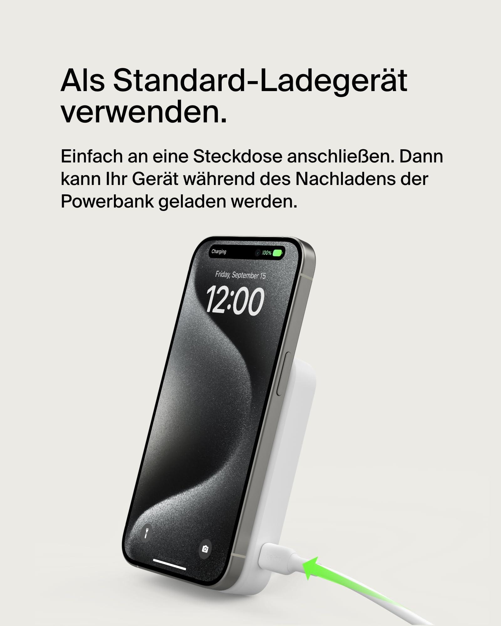 Belkin BoostCharge Pro juhtmevaba akupank 10 000 mAh Qi2 ja MagSafe ühilduvusega – integreeritud alusega kaasaskantav laadija iPhone 16, 15, 14, 13 ja 12 jaoks – Valge – pilt 7