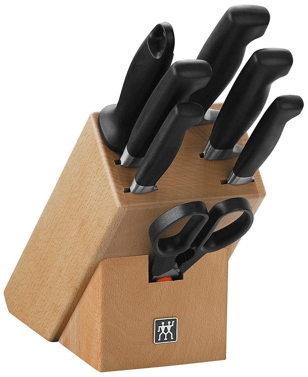 ZWILLING Vier Sterne noablokk, 8-osaline, puidust noahoidik, noad, terituspulk ja käärid, roostevabast spetsiaalterasest, ergonoomiline plastist käepide, must [Valmistatud Saksamaal]