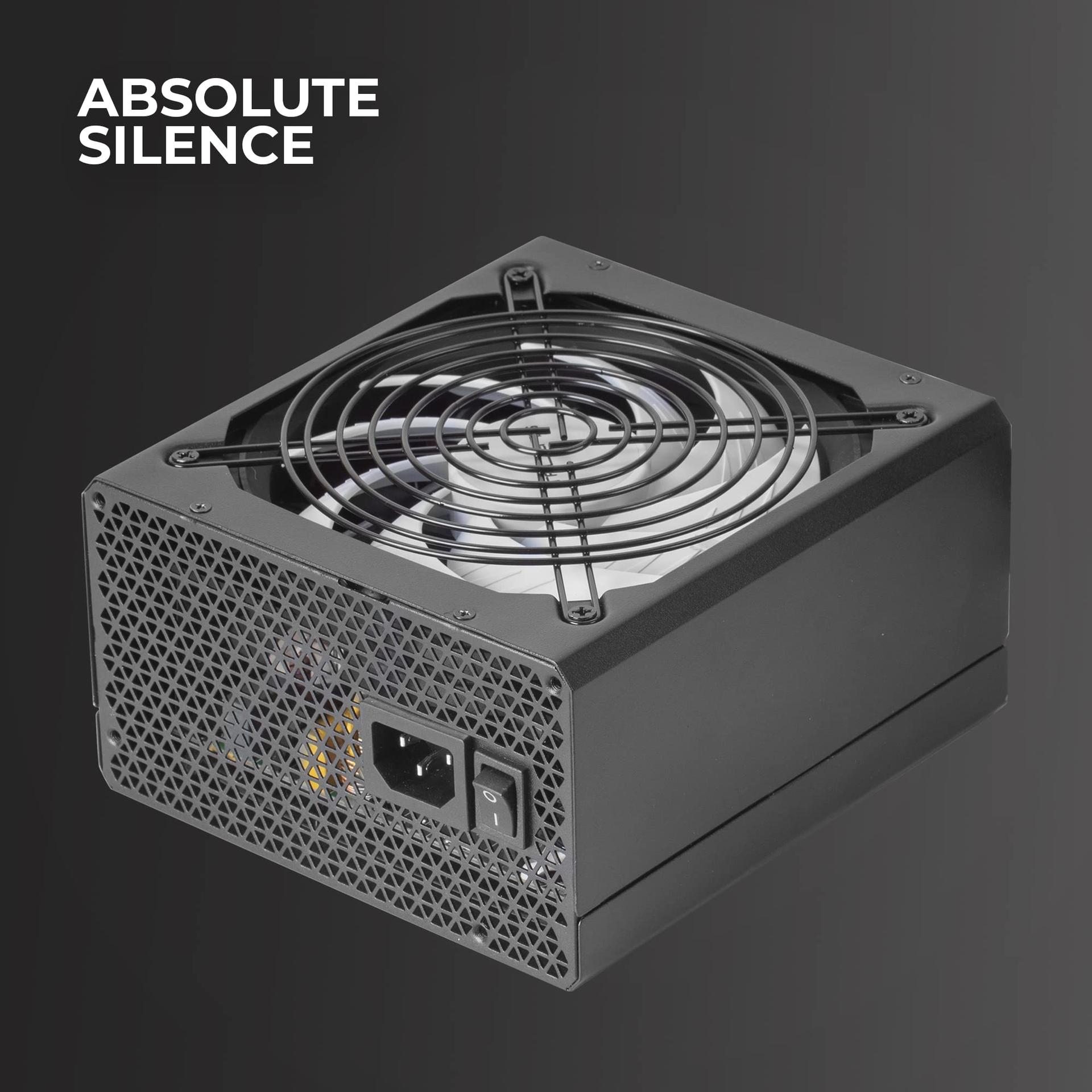 Tacens Radix VII AG 700, Täielikult modullaarne 700W ATX-toiteplokk, 10-aastane garantii, 80Plus Silver, +87% tõhusus, 140mm FDB-ventilaator AI-RPM tehnoloogiaga, Jaapani 105º kondensaatorid, Must – kasutusnäide