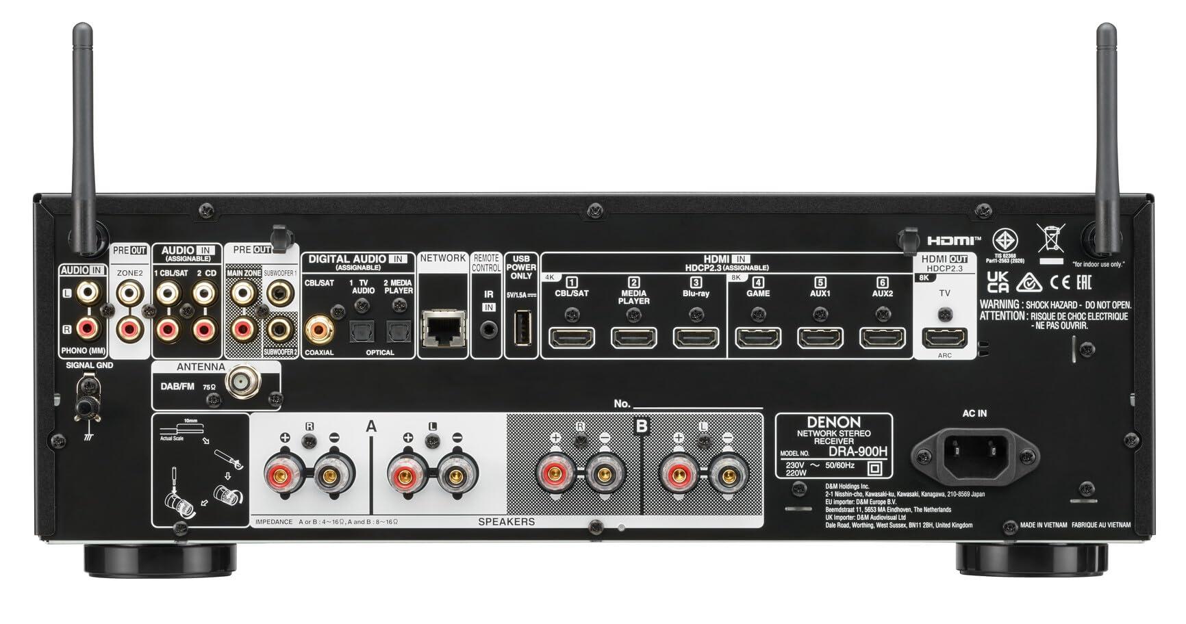 Denon DRA-900H 2.2-kanaliline 145W 8K AV-võimendi HEOS-iga – Hõbedane – detailne vaade