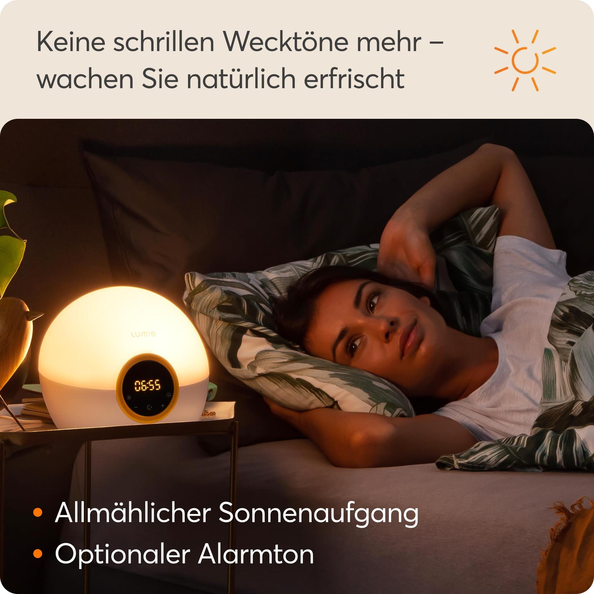 Lumie Bodyclock Rise 100 äratuskell päikesetõusu ja loojanguga, valge – kasutusnäide