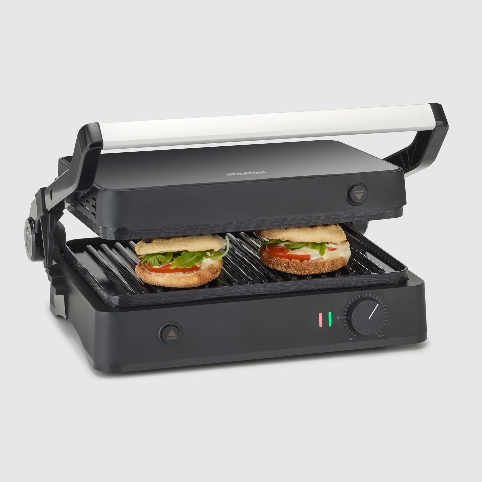 SEVERIN SEVINI Lite kontaktgrill – liha, kala ja köögivilja grillimiseks, keraamilise kattega võileivagrill rasvavabaks grillimiseks, sisetingimustes kuni 220°C, 1.800 W, must, KG 2398 – pilt 7