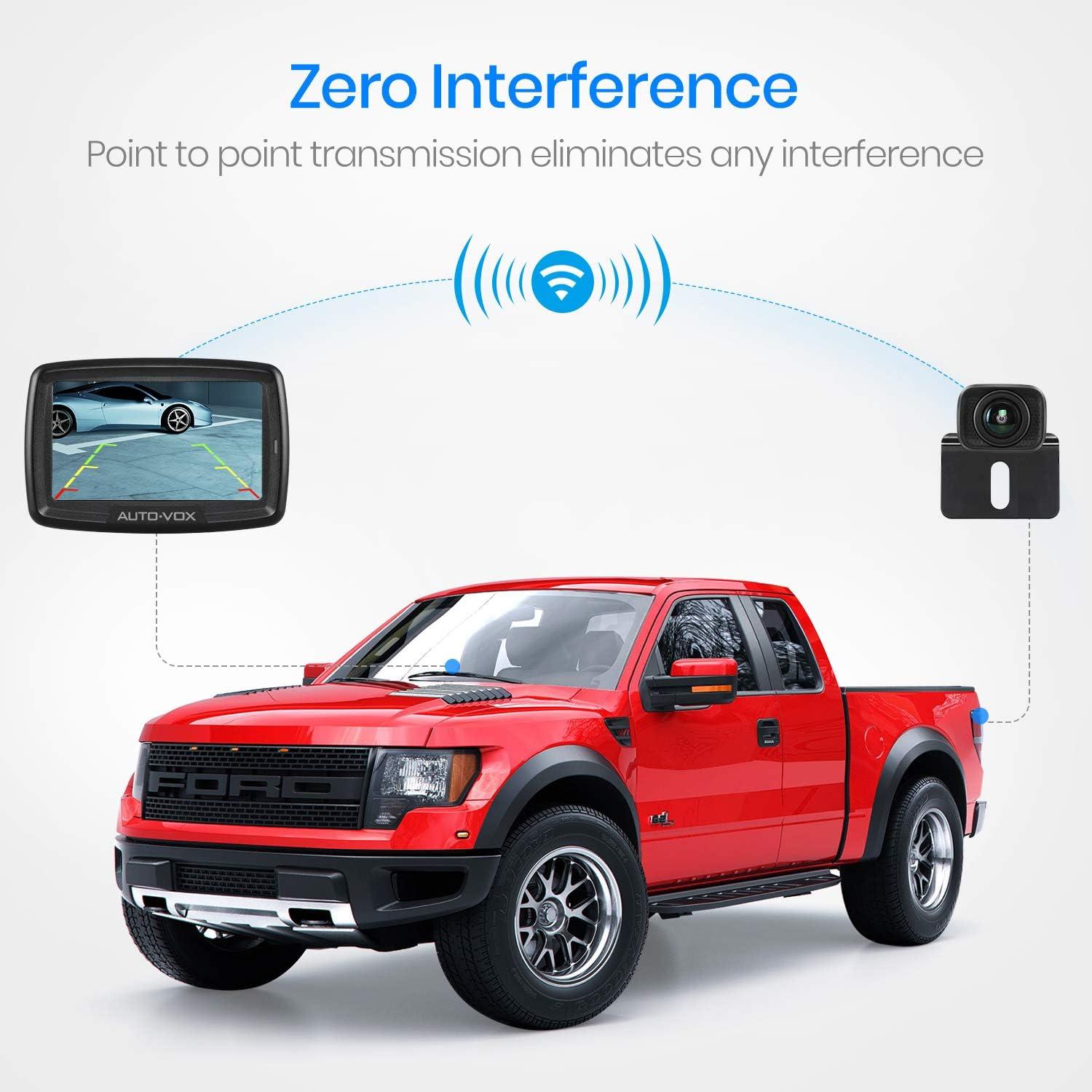 AUTO-VOX Digitaalne Juhtmevaba Tagurduskaamera CS2, 4,3″ LCD-monitoriga, IP68 Veekindel, Öövaatlus, Sisemine Antenn, Lihtne Paigaldus – pakend ja tarvikud
