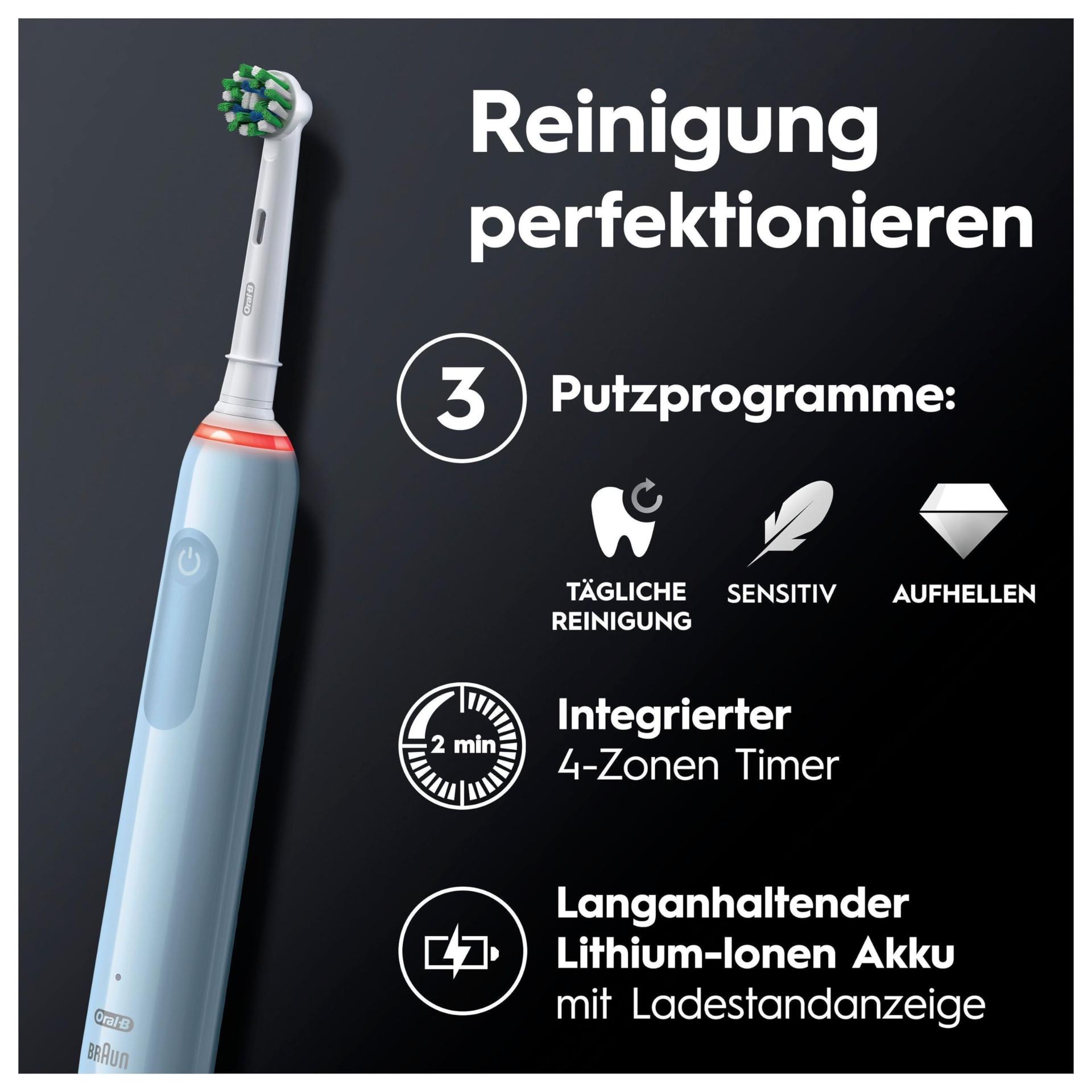 Oral-B PRO 3 3000 Elektriline Hambahari, 2 Sensitive Clean otsikut, 3 režiimi ja 360° rõhukontroll, sinine – kasutusnäide