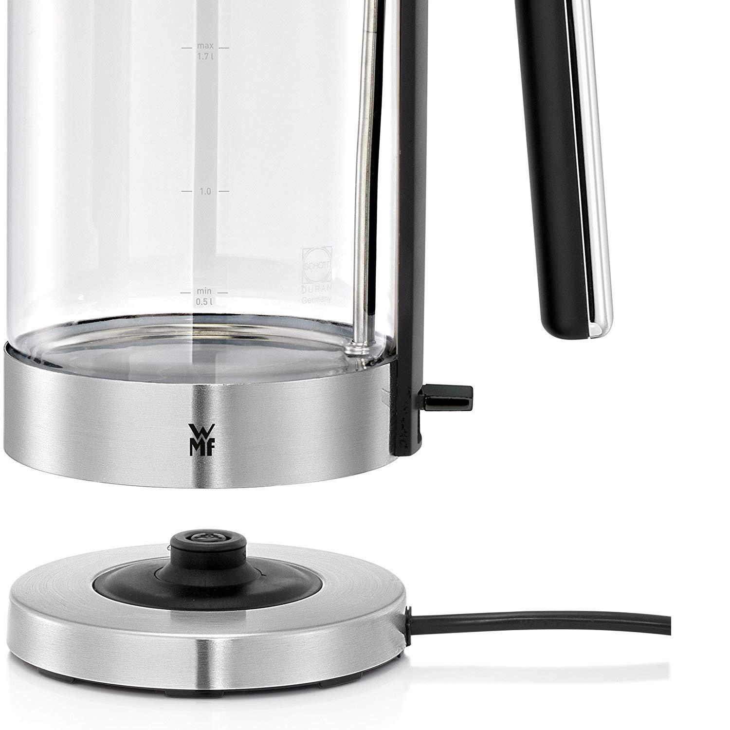 WMF Lono klaasist veekeetja 1,7 l, lubjafiltriga juhtmevaba klaasveekeetja, 3000 W, roostevaba teras, matt – kasutusnäide
