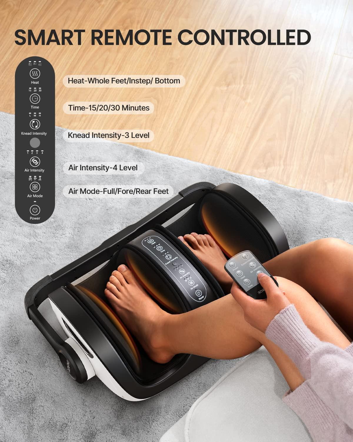 RENPHO shiatsu jalalabamassaažiseade, jalamassaažiseade kaugjuhtimisega, sääremassaažiseade, 19,5 cm lai massaažikamber, 270° reguleeritav käepide, sõtkumine, rullimine, kompressioon, soojendus – kasutusnäide