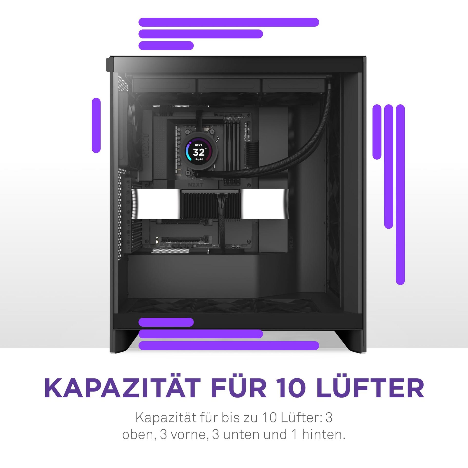 NZXT H7 Flow | Mid-Tower ATX õhuringluskorpus | Kuni 3 x 120 mm põhjaventilaatorit GPU otseseks jahutamiseks | 3 x 120 mm esipaneeli ventilaatorit | 420 mm radiaatorialus ees | Must – pilt 7