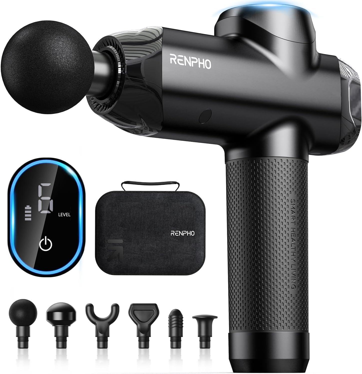 RENPHO R3 Power massaažipüstol, 12MM amplituudiga massaažiseade Type-C laadimise ja 6 massaažiotsikuga, LED-puuteekraaniga seljamassaažiseade, kingitus meestele