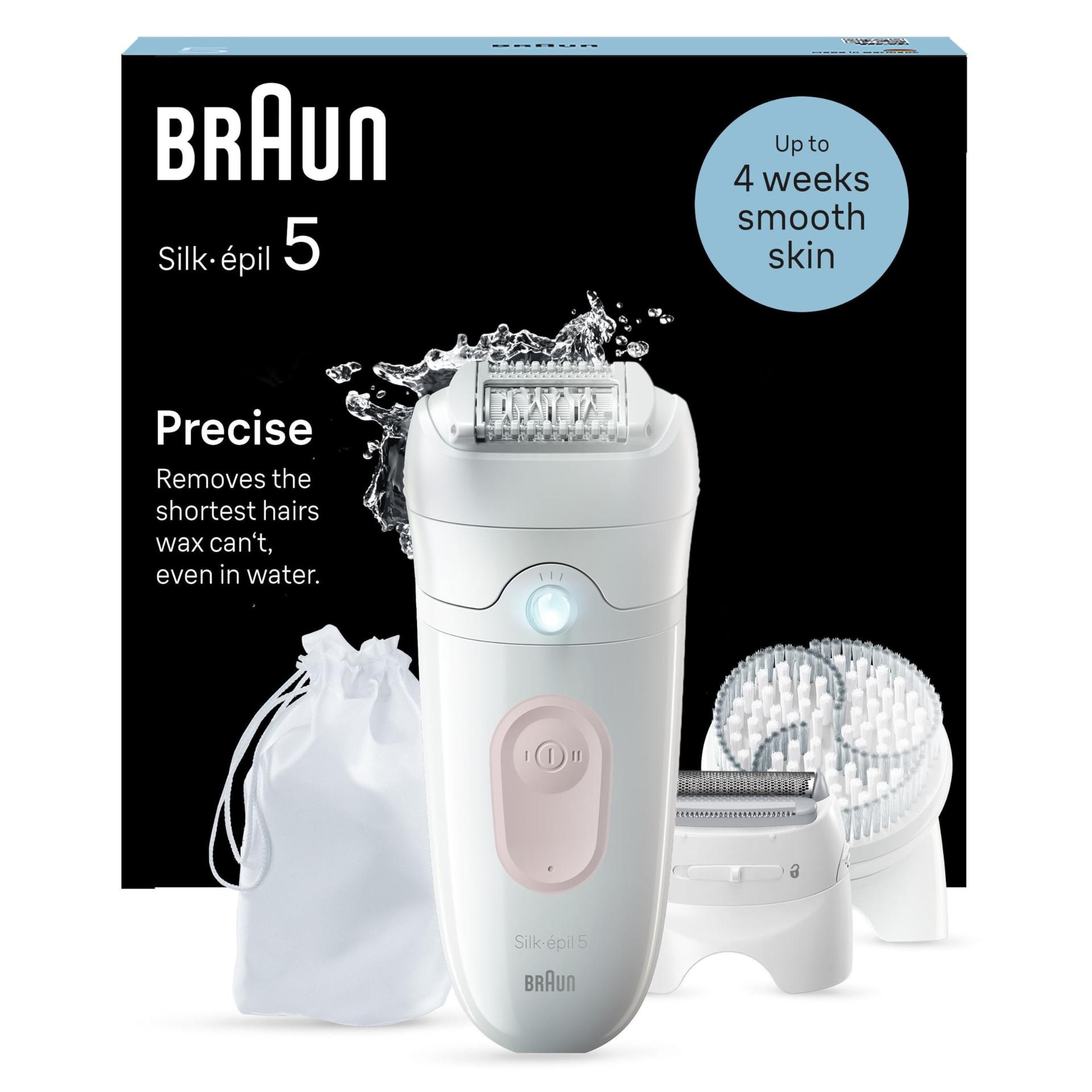Braun Silk-épil 5 epilaator naistele – pikaajaline karvade eemaldamine, raseerija ja trimmer, koorimisotsikud, valmistatud Saksamaal, 5-060, valge / flamingoroosa