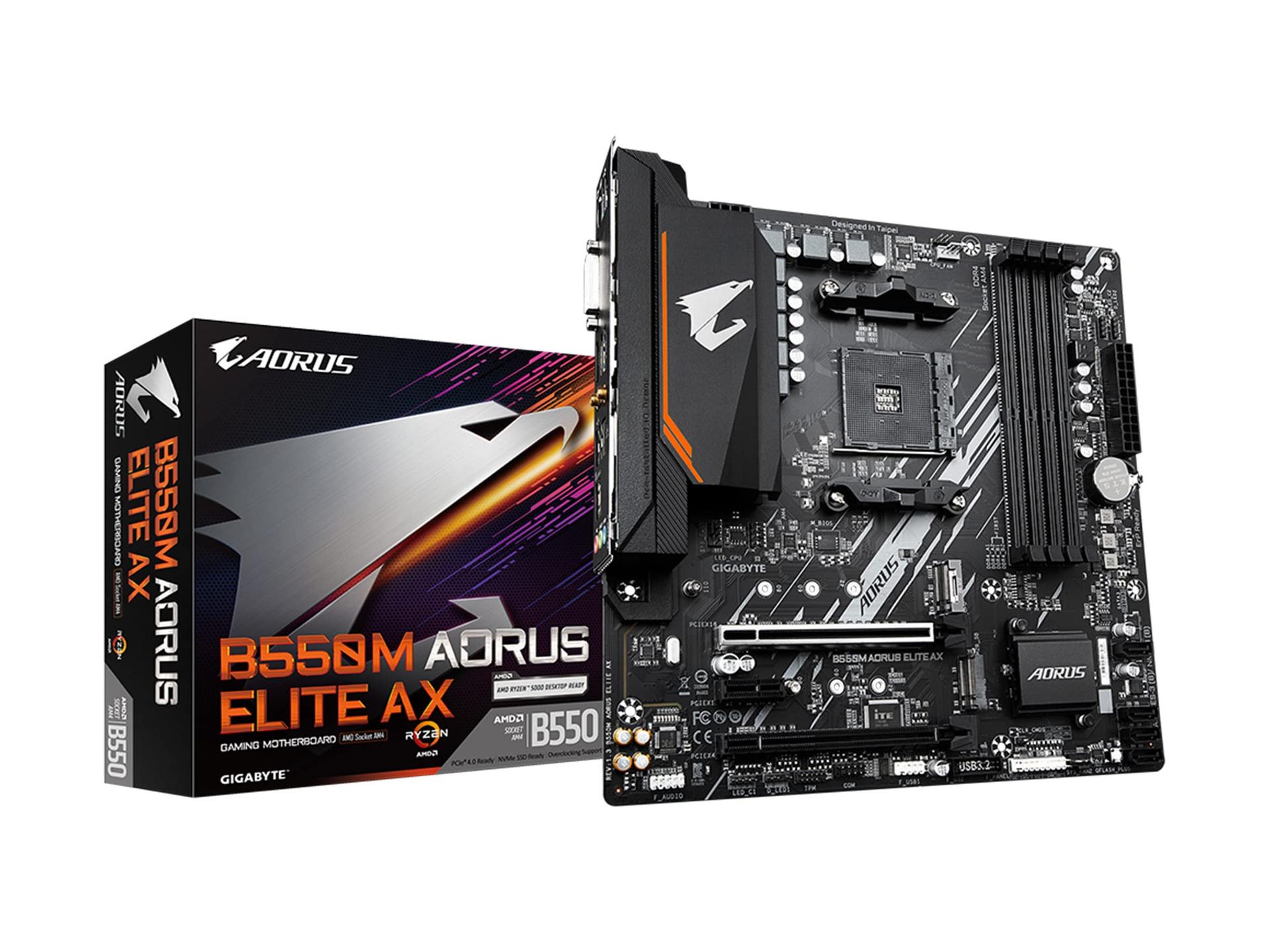 Gigabyte B550M AORUS Elite AX (AM4/AMD/B550/Micro ATX/Single M.2/SATA 6Gb/s/USB 3.2 Gen 1/Realtek GbE LAN/PCIe 4.0/Emaplaat)
