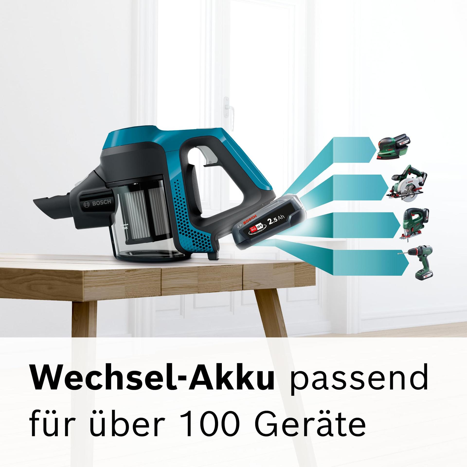 Bosch juhtmevaba tolmuimeja Unlimited Serie 6 BKS6111P, käsitolmuimeja, tolmukotita, kerge, hügieenifilter, kõrge imemisvõimsus, pikk tööaeg, piluotsik, kõikidele põrandatüüpidele, sinine – lisavaade