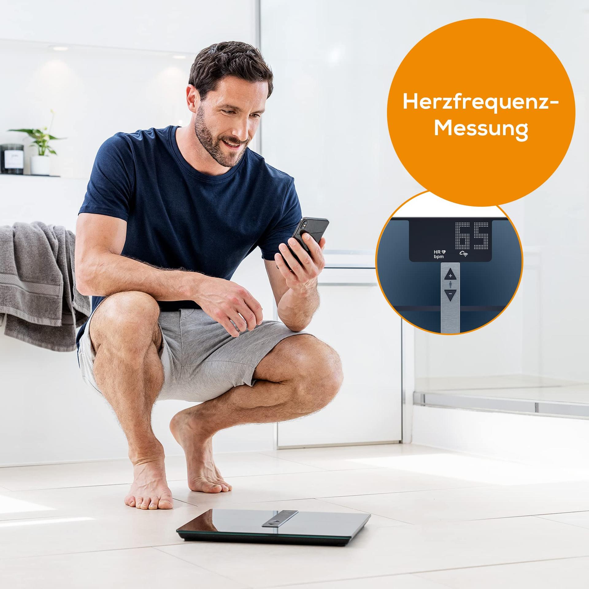 Beurer BF 980 diagnostiline kaal WIFI ja Bluetoothiga, kehaanalüüs rakenduse kaudu, südame löögisageduse mõõtmine, taaskasutatav aku – pakend ja tarvikud