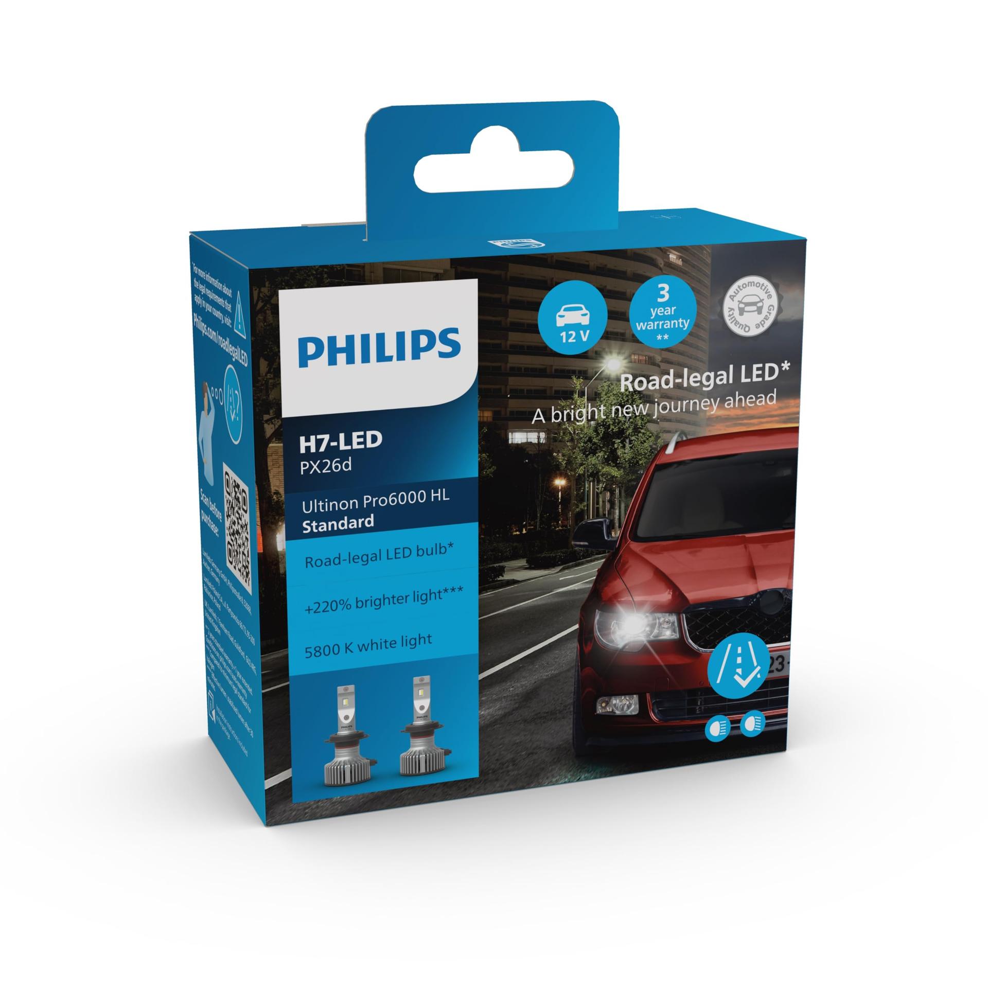 Philips Ultinon Pro6000 Standard H7-LED Esituled Tänavalegaalne*, 220% Ere Valgus**, Hõbedane – lisavaade
