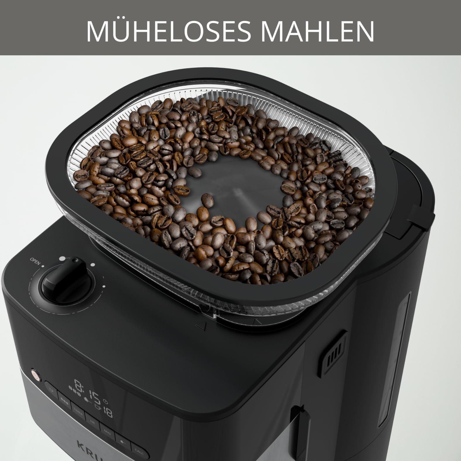 Krups KM8328 Grind Aroma kohvimasin integreeritud veski ja 24-tunnise taimeriga | 180 g oamahuti | 1,25 L mahutavus kuni 15 tassile | Automaatne väljalülitus | 3 jahvatusastet | Must – detailne vaade