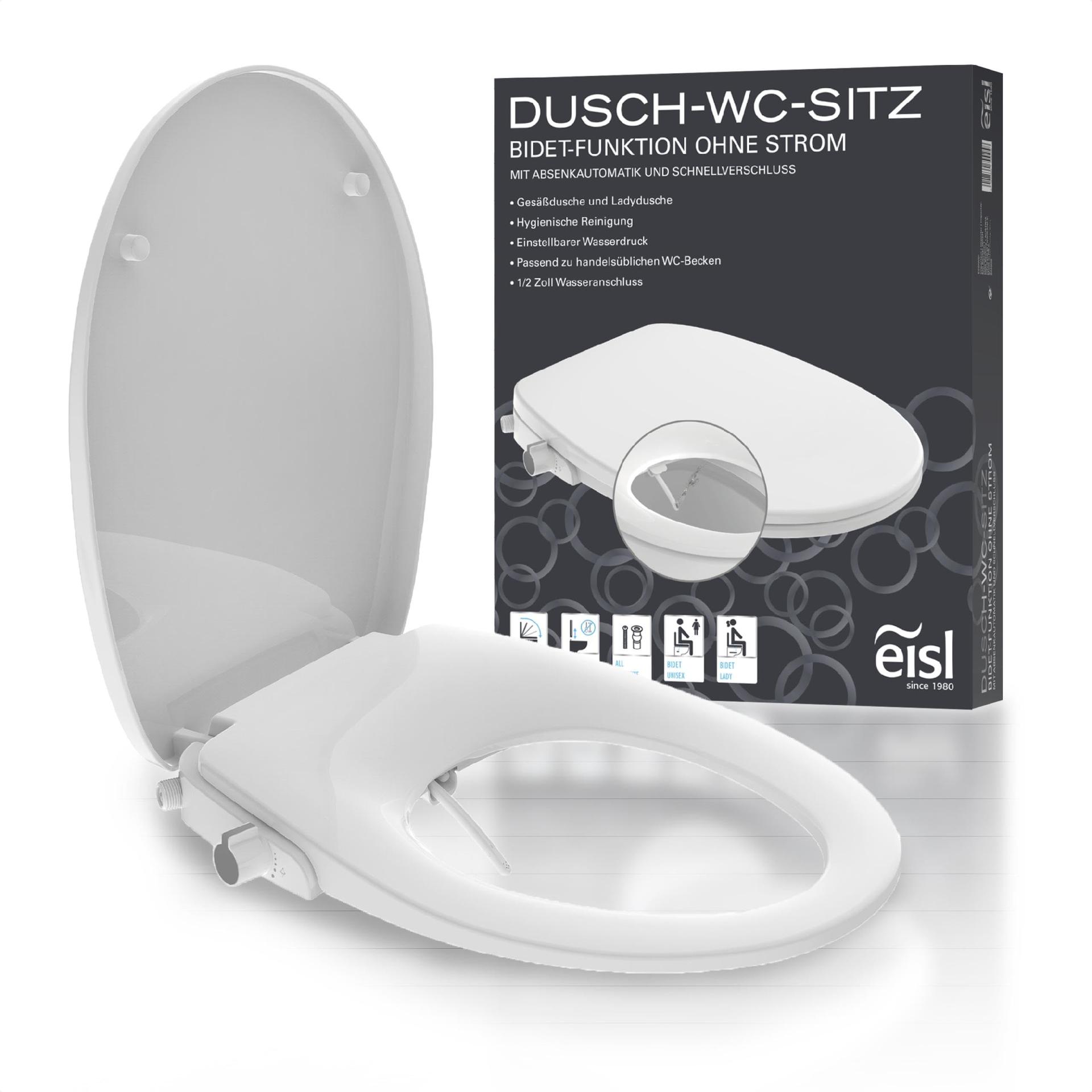 EISL Dušš-WC istmekate (ei vaja elektriühendust dušifunktsiooniks), tualetipoti iste bidee funktsiooniga, põhja dušš ja pehmelt sulguv mehhanism (sh ühenduskomplekt), valge