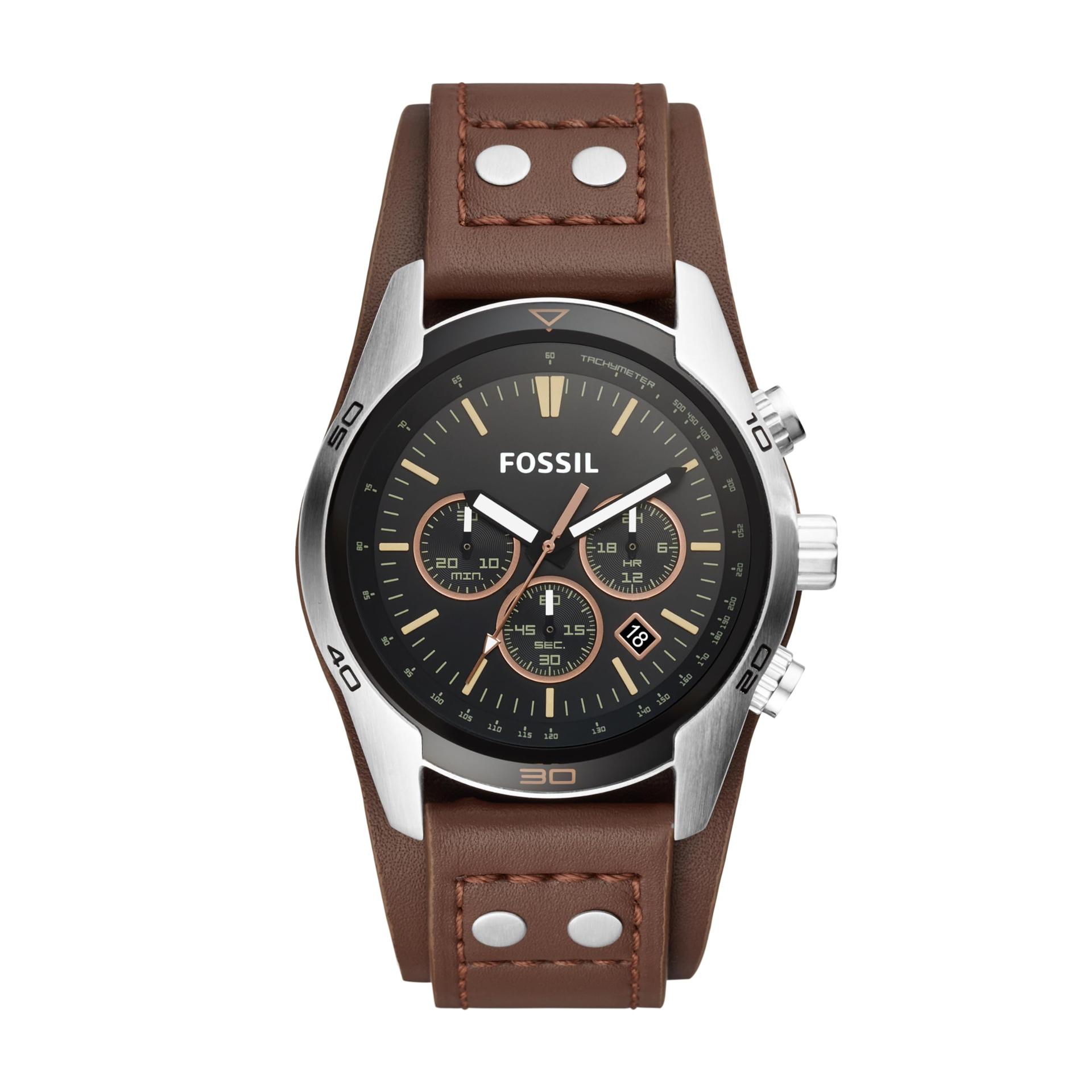 Fossil Coachman meeste käekell, kronograaf mehhanismiga, roostevabast terasest või nahkrihmaga, must, 44MM