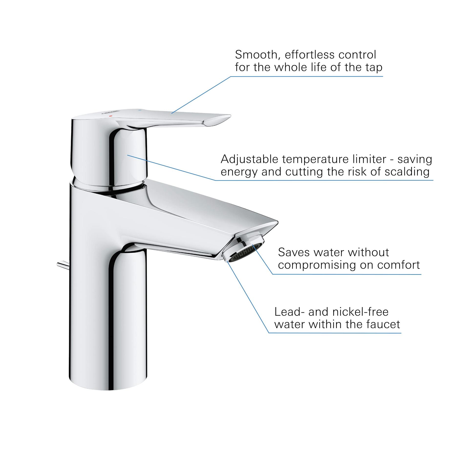GROHE Start – Ühe kangiga valamu segisti (veesäästlik, vastupidav pind, S-suurus), kroom, 24209002 – lisavaade