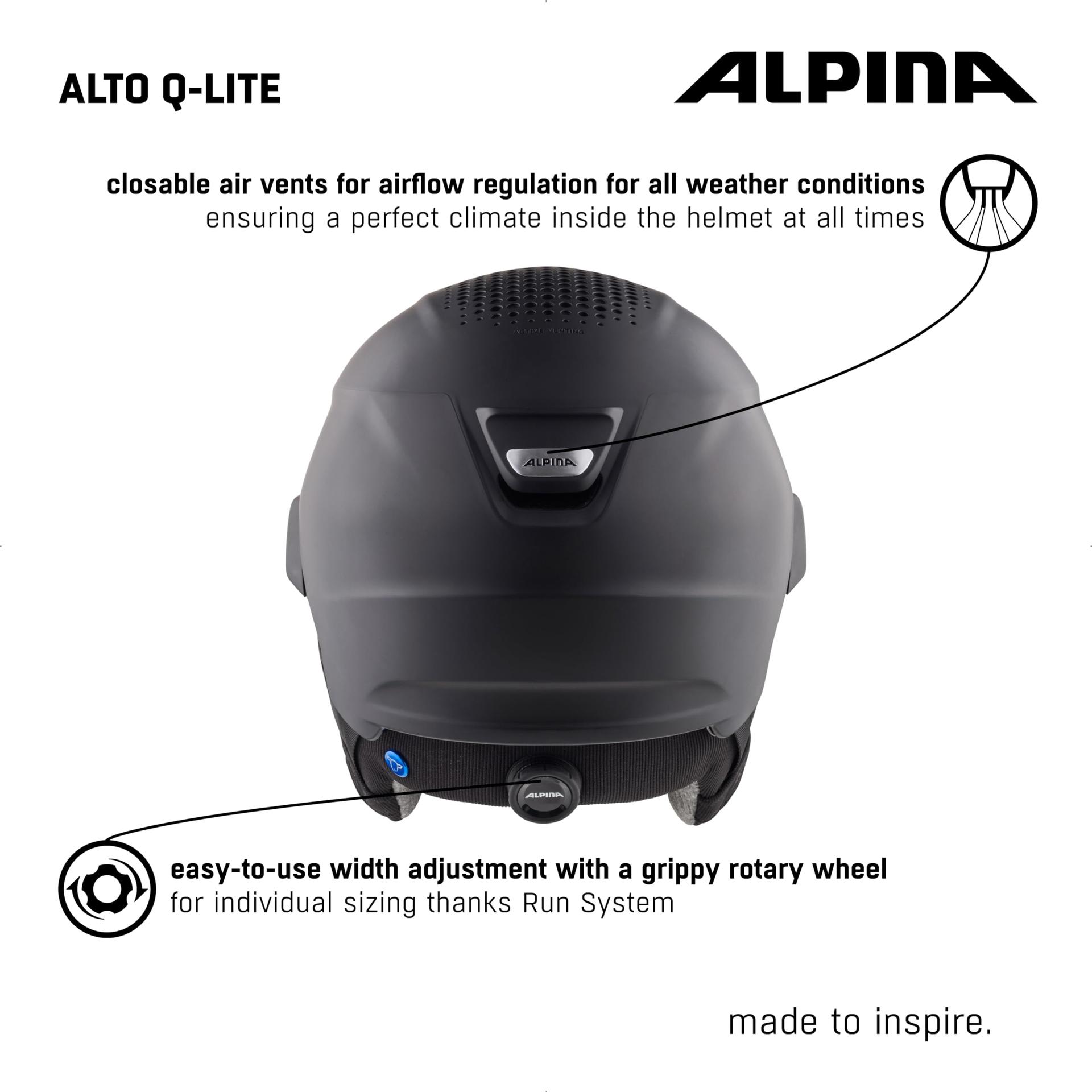 Alpina Unisex-Täiskasvanute Alto Q-LITE suusakiiver, must matt, L(59-63) – lisavaade