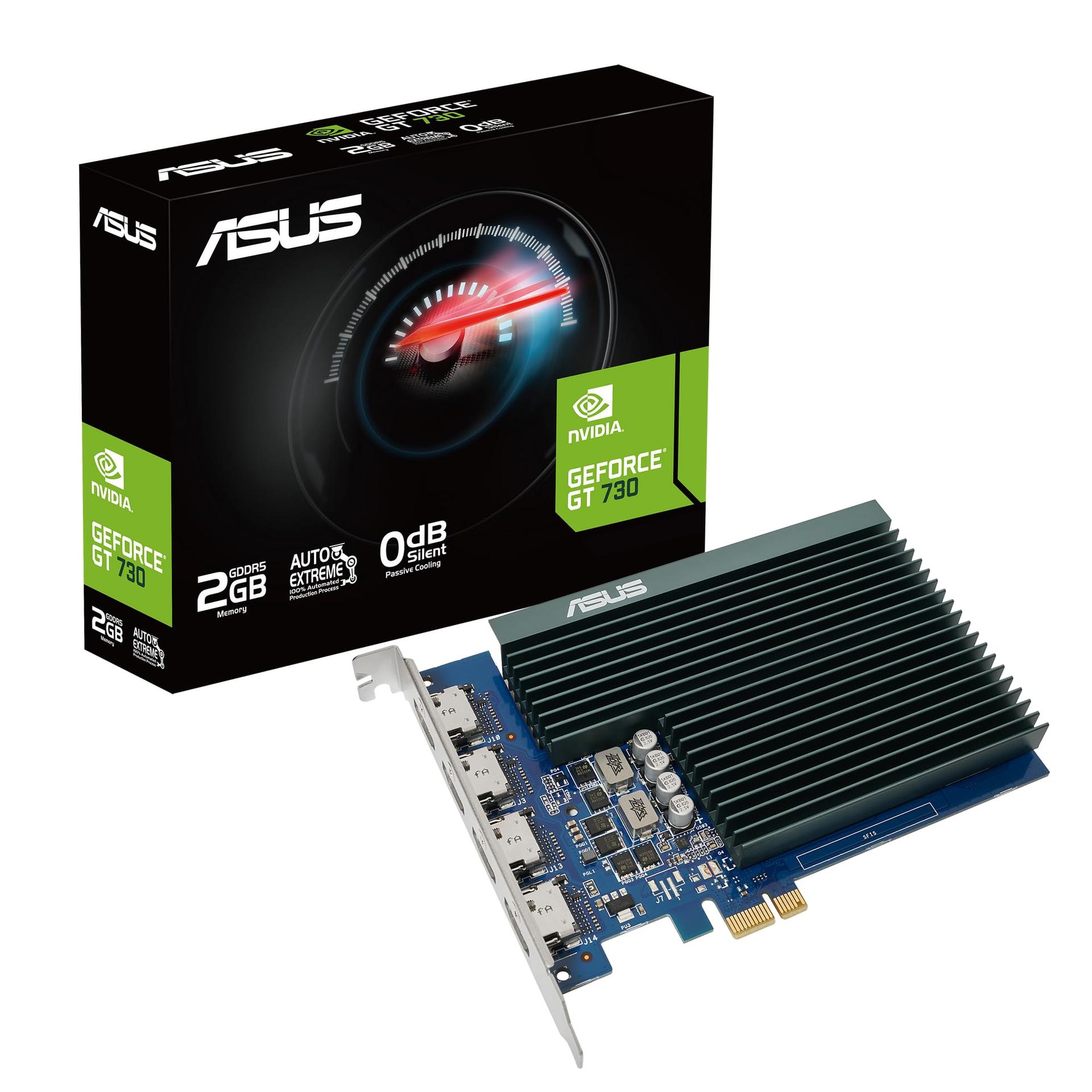 ASUS GeForce GT 730 2GB DDR5 Graafikakaart (4x HDMI, ühesaluseline disain, passiivne jahutus, GPU Tweak II, GT730-4H-SL-2GD5)