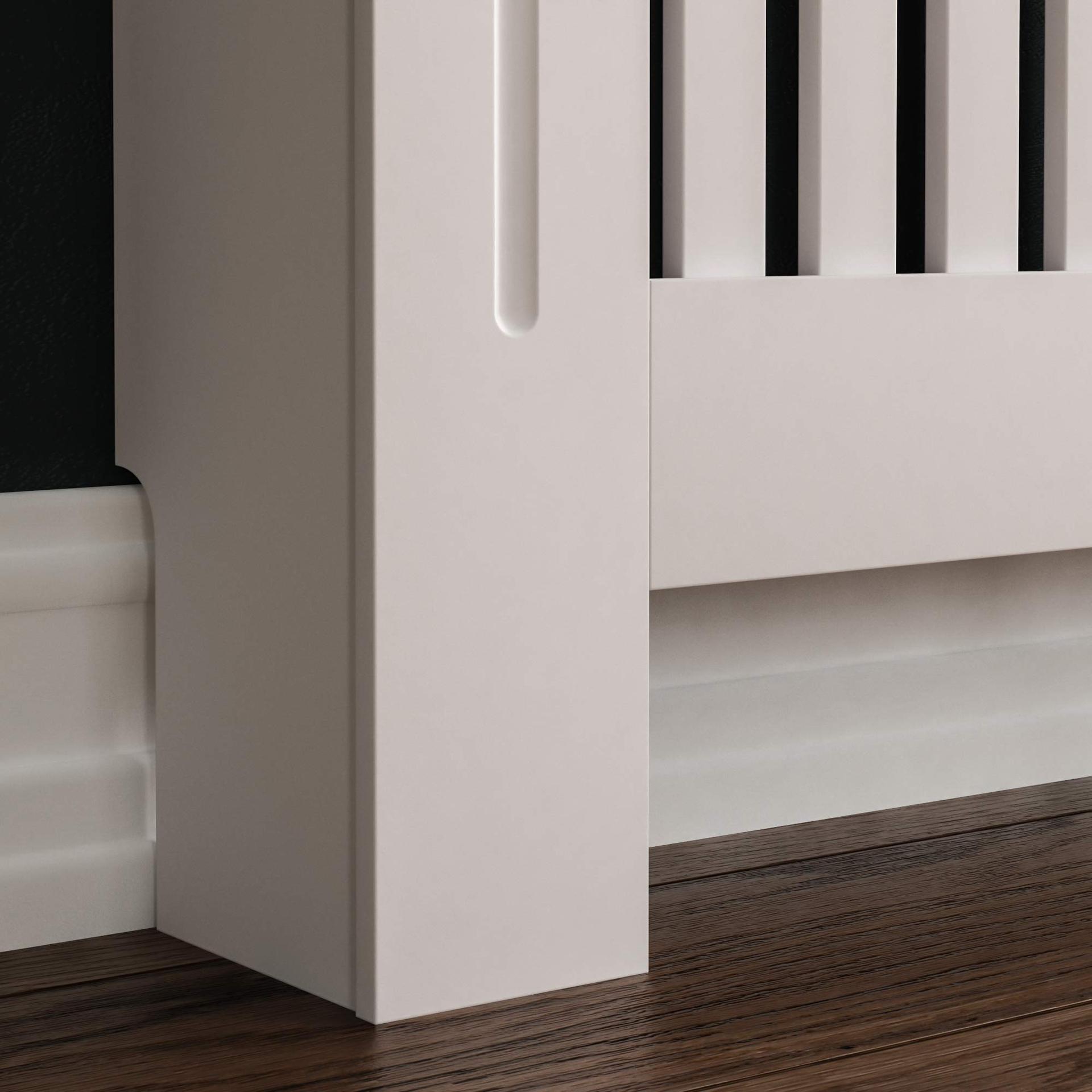 Vida Designs Arlington radiaatorikate, modernne, valge lakitud, MDF-kapp, liistud, sooned, pealmine puidust riiul, suur – pilt 6