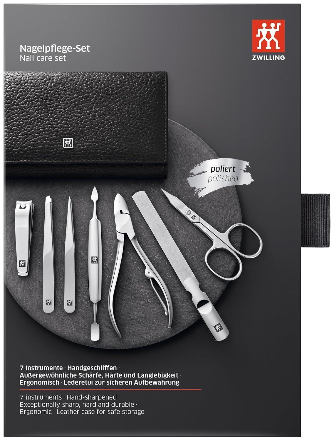 ZWILLING Maniküürikomplekt (7-osaline, Pediküürikomplekt, Reisisett, Küünehooldus, Ehtne Nahk), Roostevaba Teras, Poleeritud, Must – pilt 6