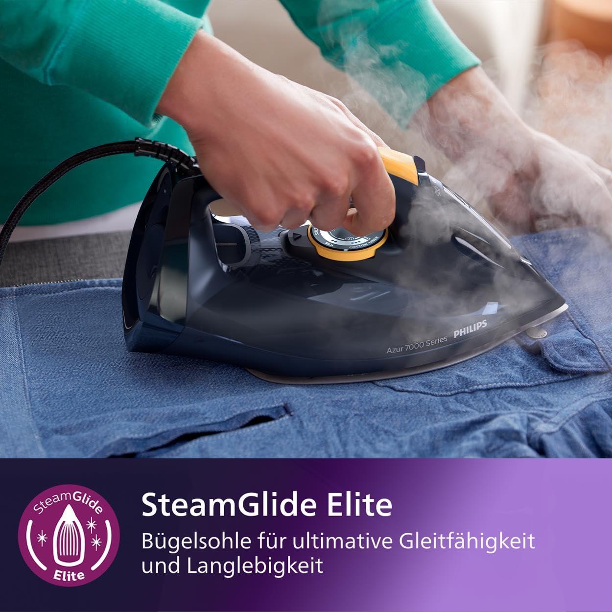 Philips Series 7000 aurutriikraud – 3000 W, pidev auruvoog 55 g/min, auruimpulss 250 g, vertikaalaur, SteamGlide Elite tallaplaat, sinine/kollane (DST7060/20) – pilt 7