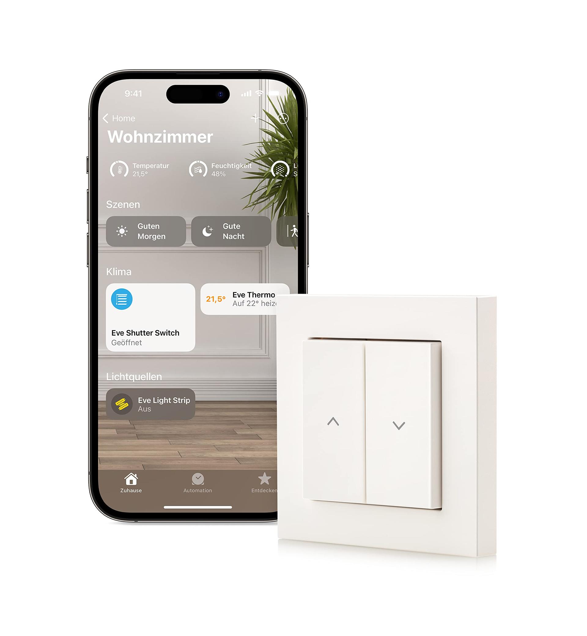 Eve Shutter Switch (Apple Home) – Nutikas ruloo juhtimine ajakavade, adaptiivse varjutuse ja Siri hääljuhtimisega