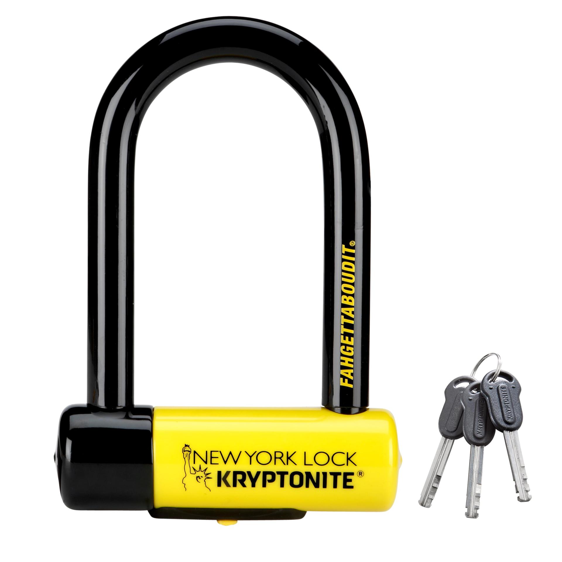 Kryptonite New York FAHGETTABOUDIT Mini U-lukk – Turvalisuse tase 10/10, vargavastane rattalukk kõrge turvalisusega, 3 võtmega – 8,3 cm x 15,3 cm, must