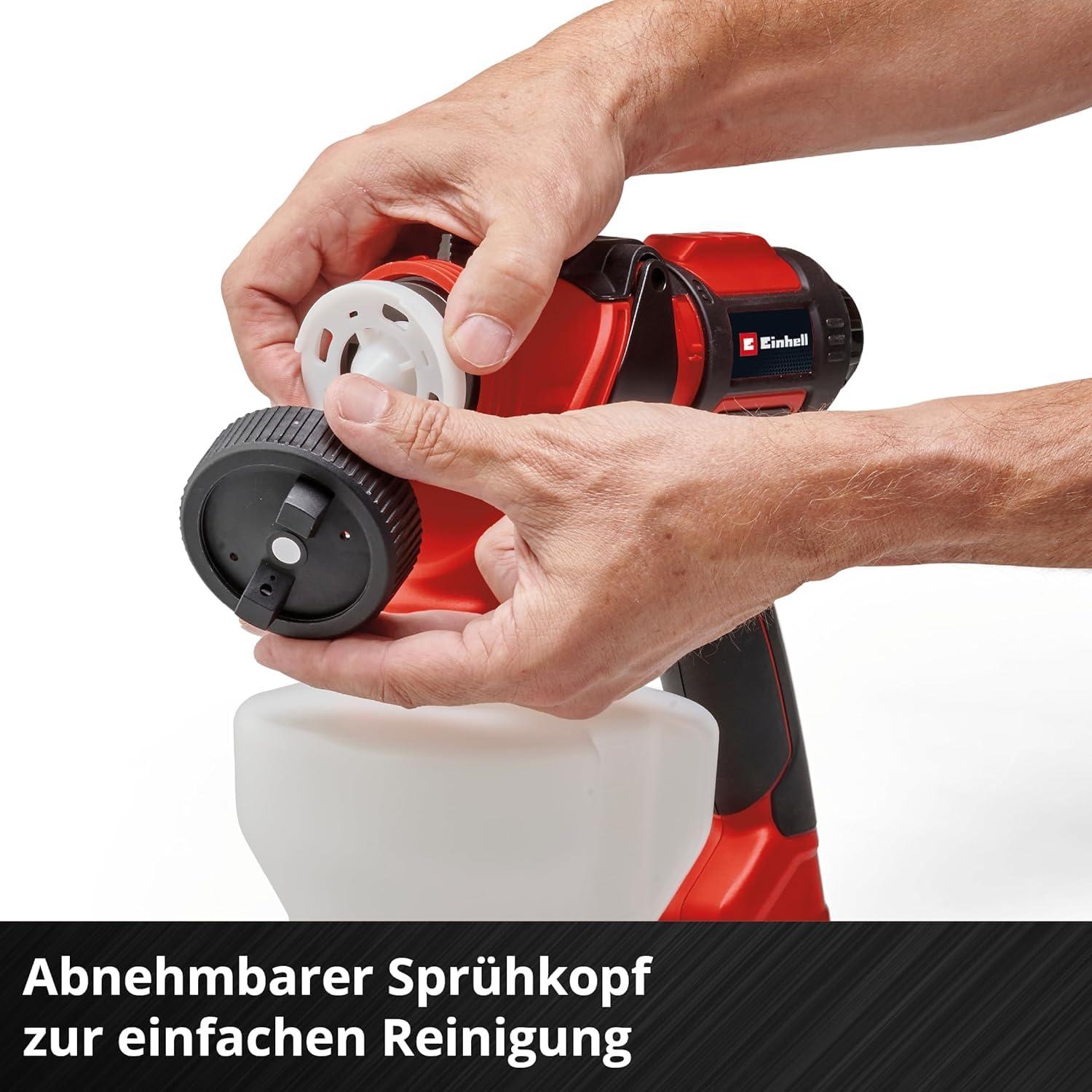 Einhell akutoitega värvipihustussüsteem TE-SY 18/90 Li-Solo Power X-Change (18 V, 1000 ml/min voolukiirus, 1200 ml mahuti, reguleeritav õhu- ja värvikogus, lisatarvikutega, ilma akuta) – pilt 8
