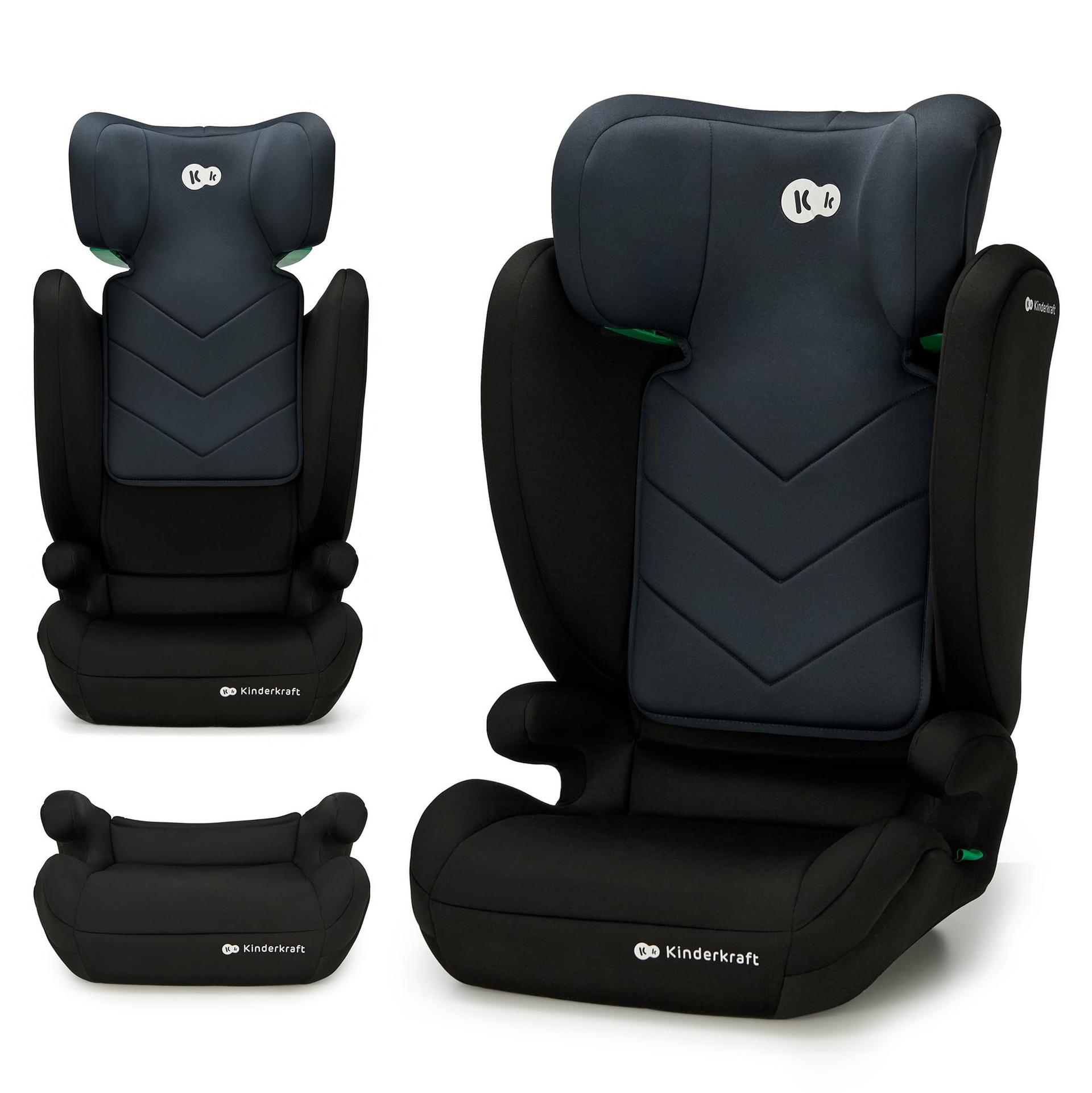 Kinderkraft I-SPARK i-Size turvatool, grupp 2/3, 100-150 cm, 3,5-12 aastat, 15-36 kg, kerge (4,5 kg), 3-punkti turvavöö, külgkaitse, must – kasutusnäide