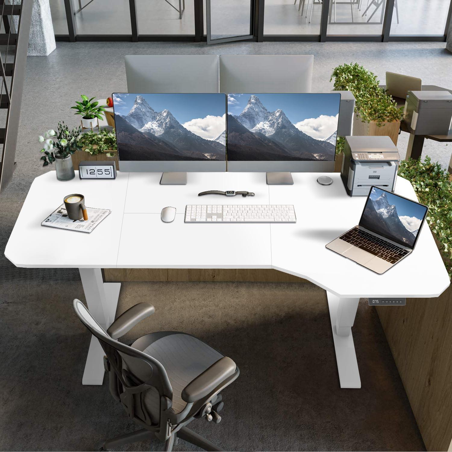 JUMMICO elektriliselt reguleeritav L-kujuline kirjutuslaud 160 x 70 cm, ergonoomiline mängurilaud konksuga (valge) – pilt 6