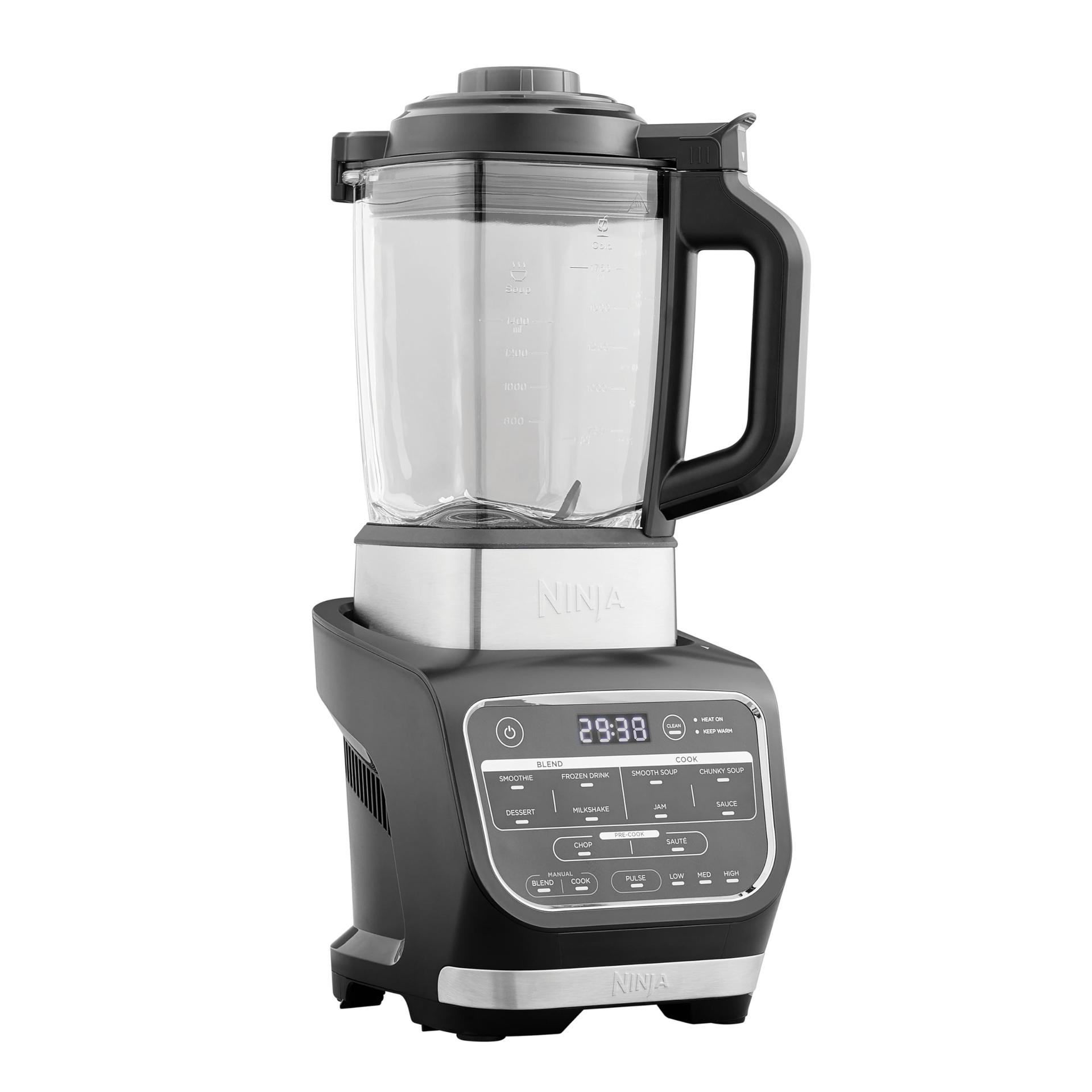 Ninja Foodi Mikser & Supivalmistaja, 10 Auto-iQ programmi, 1,7L klaaskann, kuumade ja külmade jookide blender, sisseehitatud küttekeha, tampija, puhastusprogramm & hari, 1000W, Must HB150EU – pakend ja tarvikud