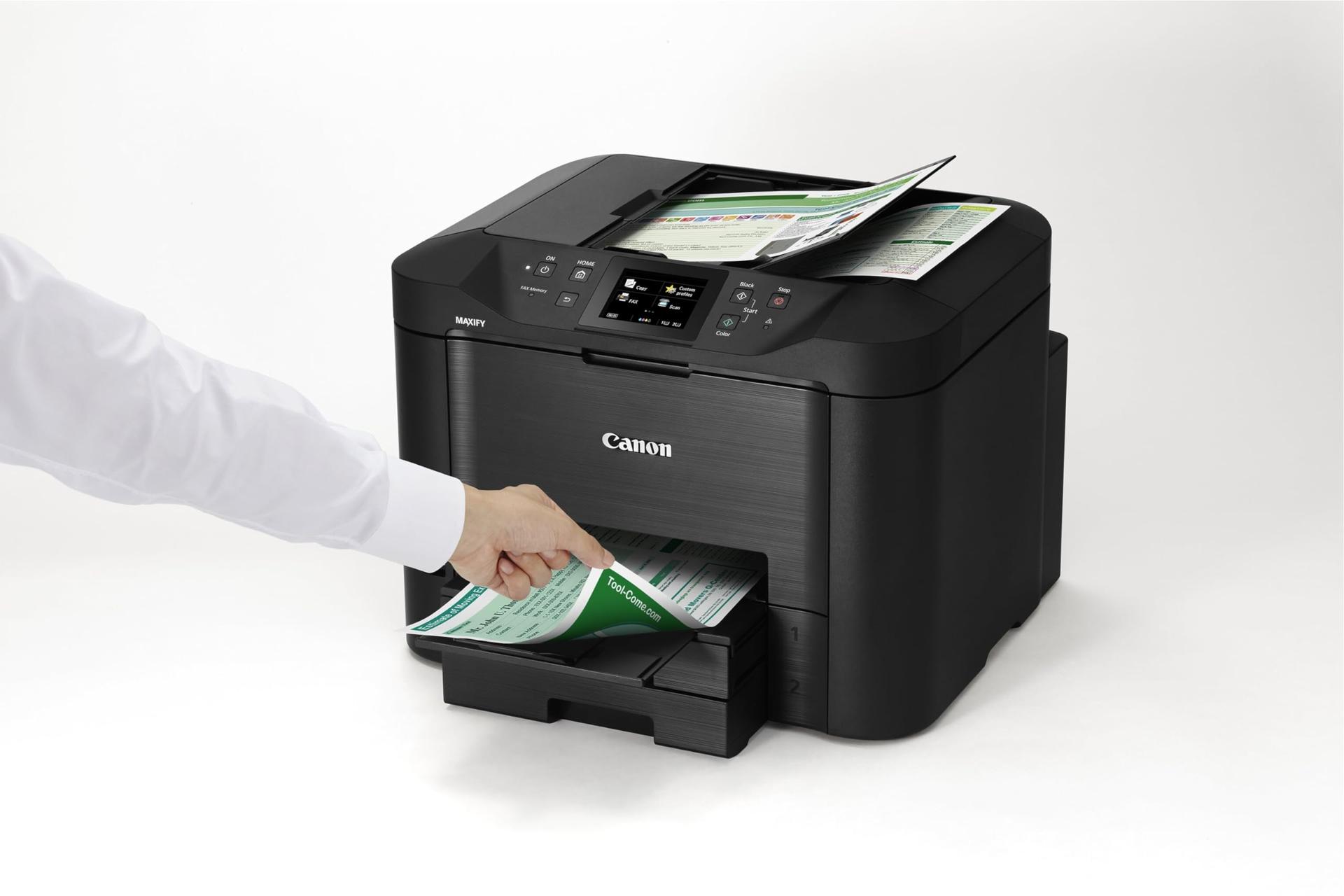 Canon Maxify MB5450 4-in-1 värviline tindiprinter-multifunktsionaal (printimine, kopeerimine, skaneerimine ja faksimine, 4 XL-tinti, kahepoolne printimine, USB, LAN/WLAN, D-ADF) must – pakend ja tarvikud