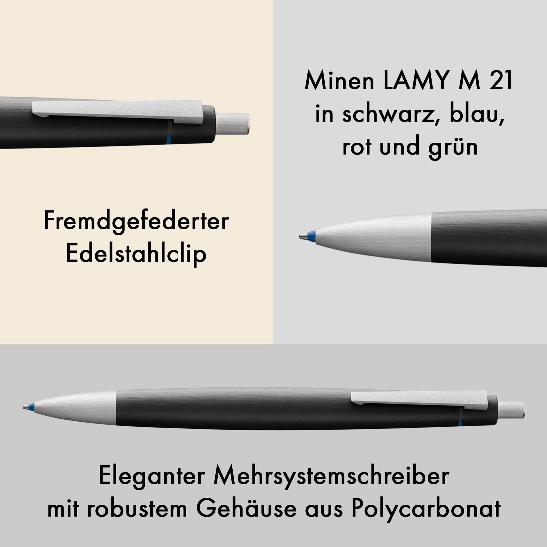 Lamy 2000 must 4-värviline pastapliiats – mitmevärviline pastapliiats (must, sinine, punane, roheline) – nähtava värvivalikuga mehhanism – sh M 21 pastapliiatsi täitesüdamikud mustas, sinises, punases ja rohelises – detailne vaade