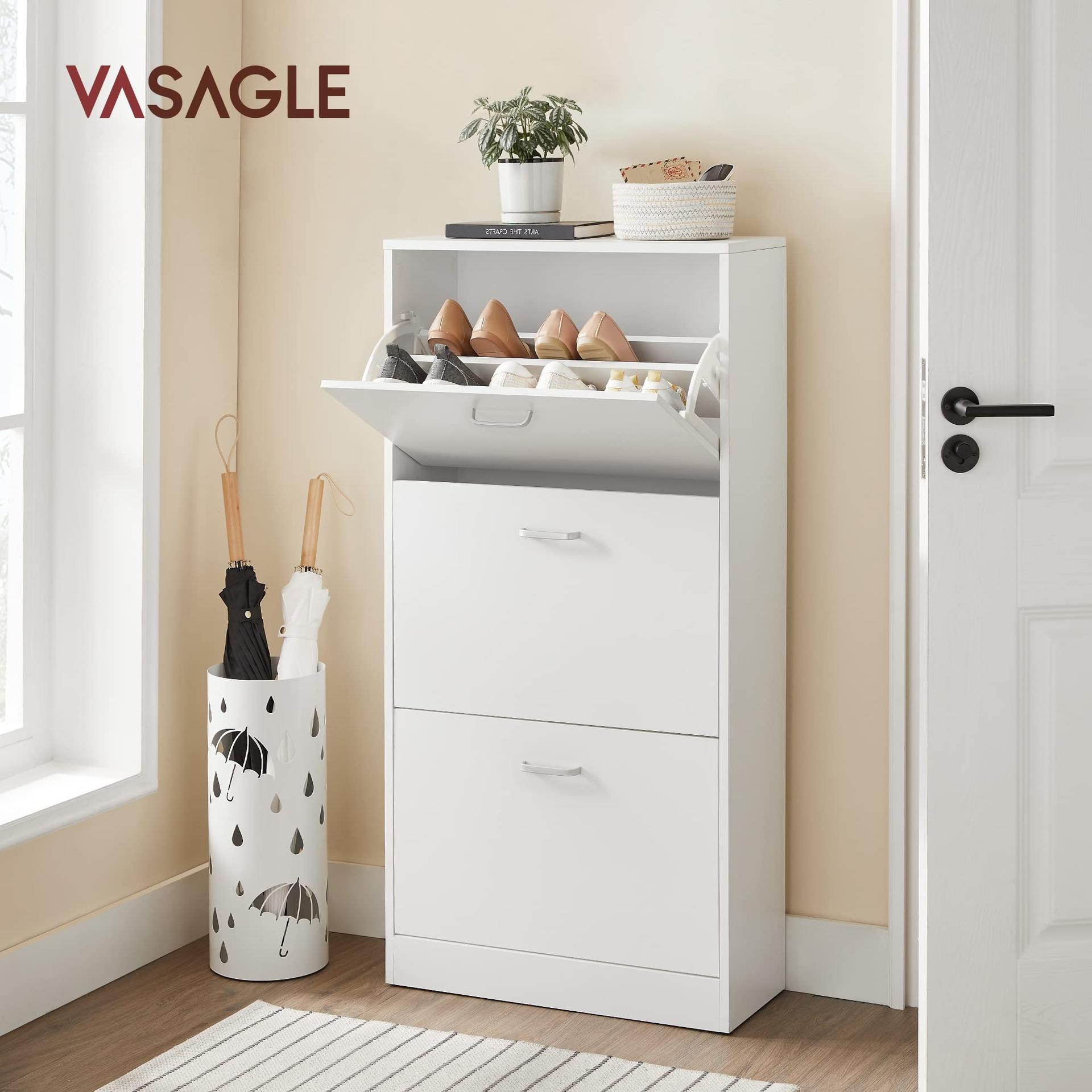 VASAGLE kingakapp 3 klapiga, jalanõude riiul, kitsas kingakummut reguleeritavate riiulitega, valge – esik, koridor, elutuba, magamistuba, 60 x 120 x 24 cm (L x K x S) LBC03WT – detailne vaade