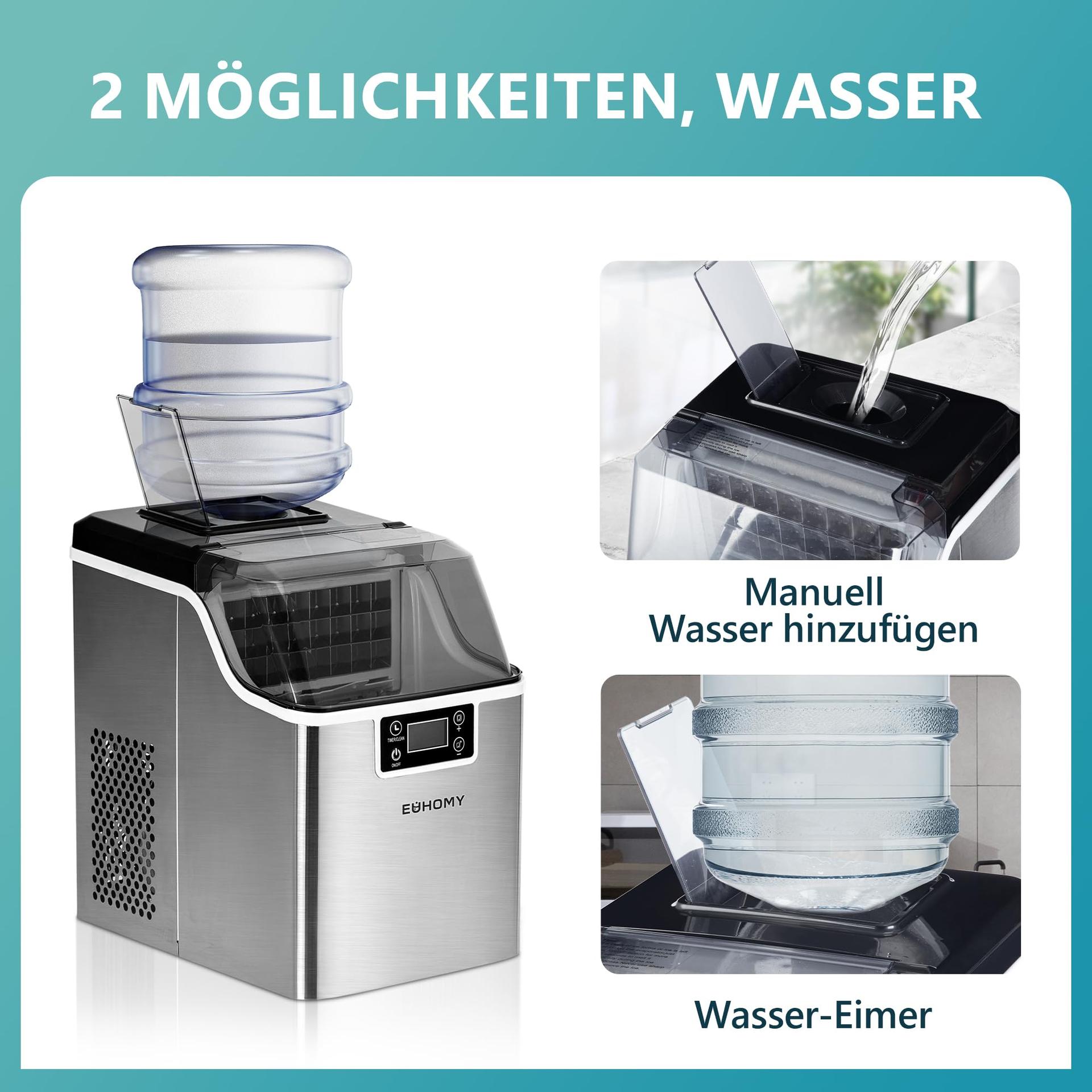EUHOMY jääkuubikumasin roostevaba teras, 24 jääkuubikut 13 minutiga, 24kg/24H jäämasin, isepuhastuv 3,2L jäävalmistaja koos kühvli ja korviga koju/kööki/kontorisse/baari/matkaautosse – pilt 6