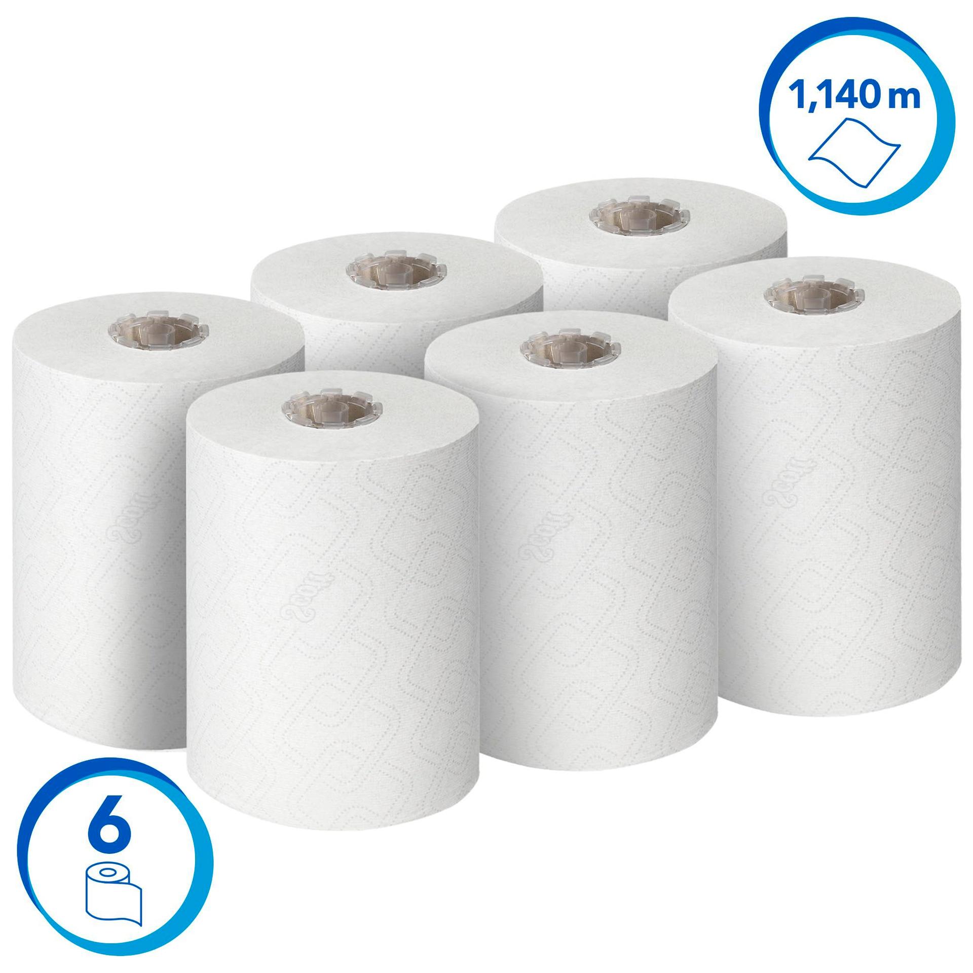 Scott Essential Slimroll rullpaber 6695, paberkäterätikud – 6 x 190 m valged paberrätikud, 6 x 190 m (kokku 1 140 m) – detailne vaade