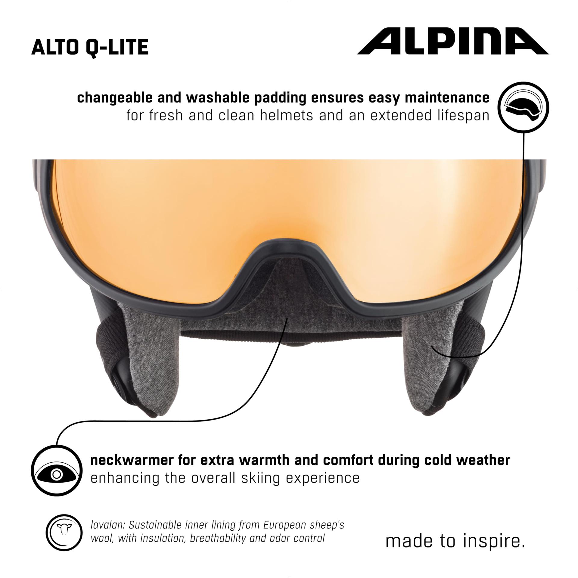Alpina Unisex-Täiskasvanute Alto Q-LITE suusakiiver, must matt, L(59-63) – pakend ja tarvikud